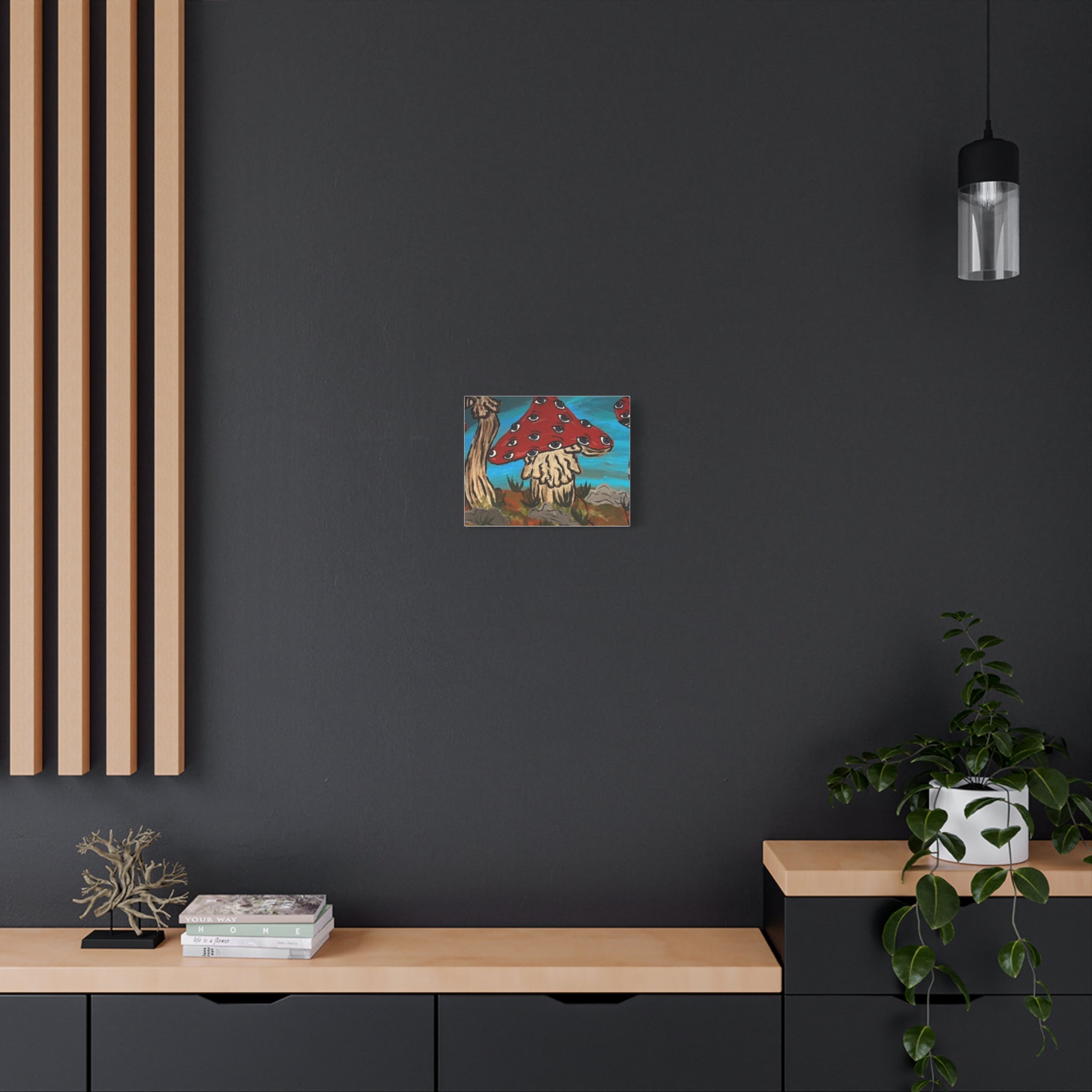 Surreal Red Mushroom Canvas Print — Psychedelic Eye Toadstool Wall Art