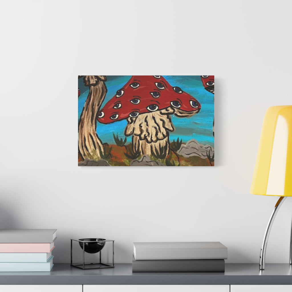 Surreal Red Mushroom Canvas Print — Psychedelic Eye Toadstool Wall Art