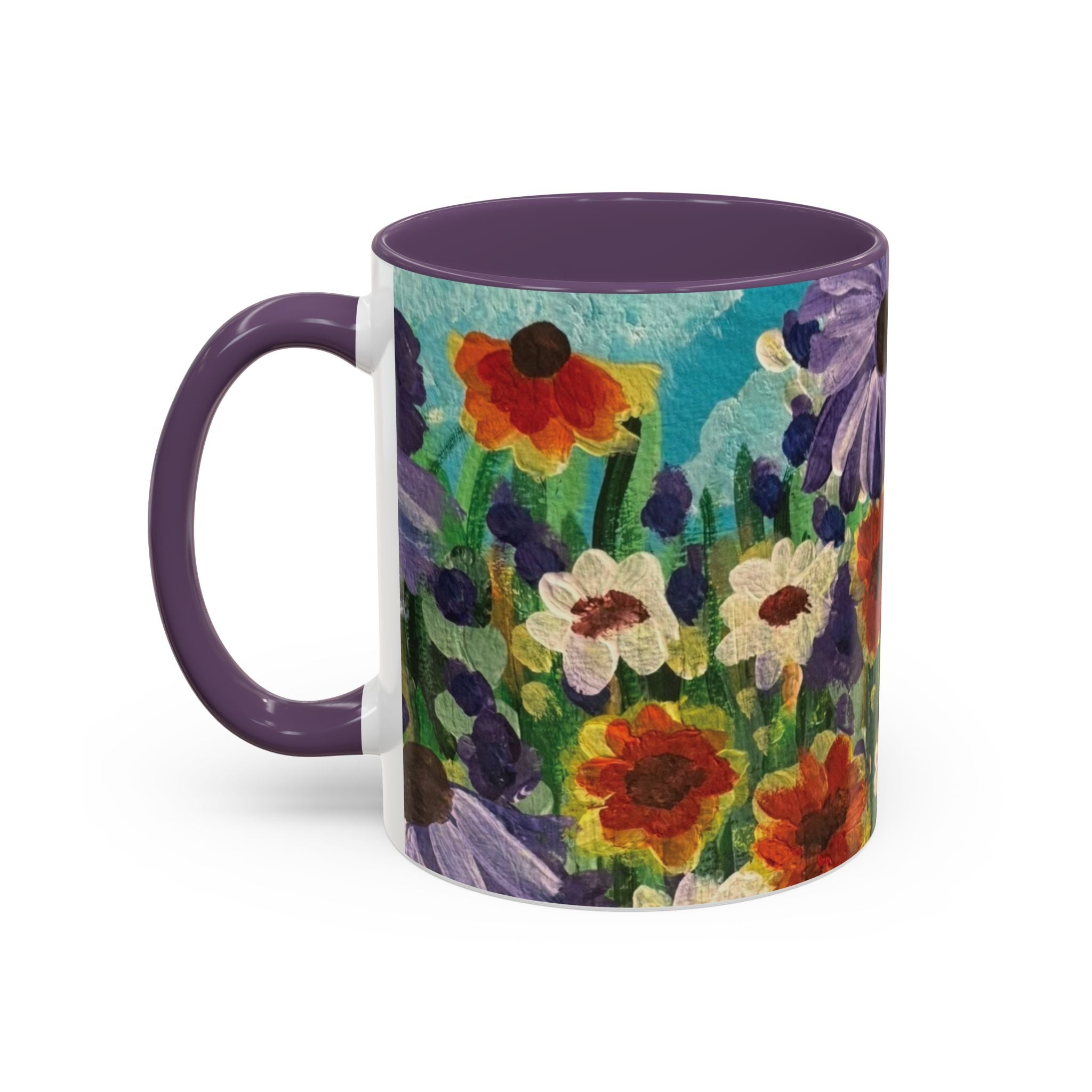 Accent Coffee Mug — "Mentally in a Flower Field with Coffee" Floral Artistic Coffee Cup