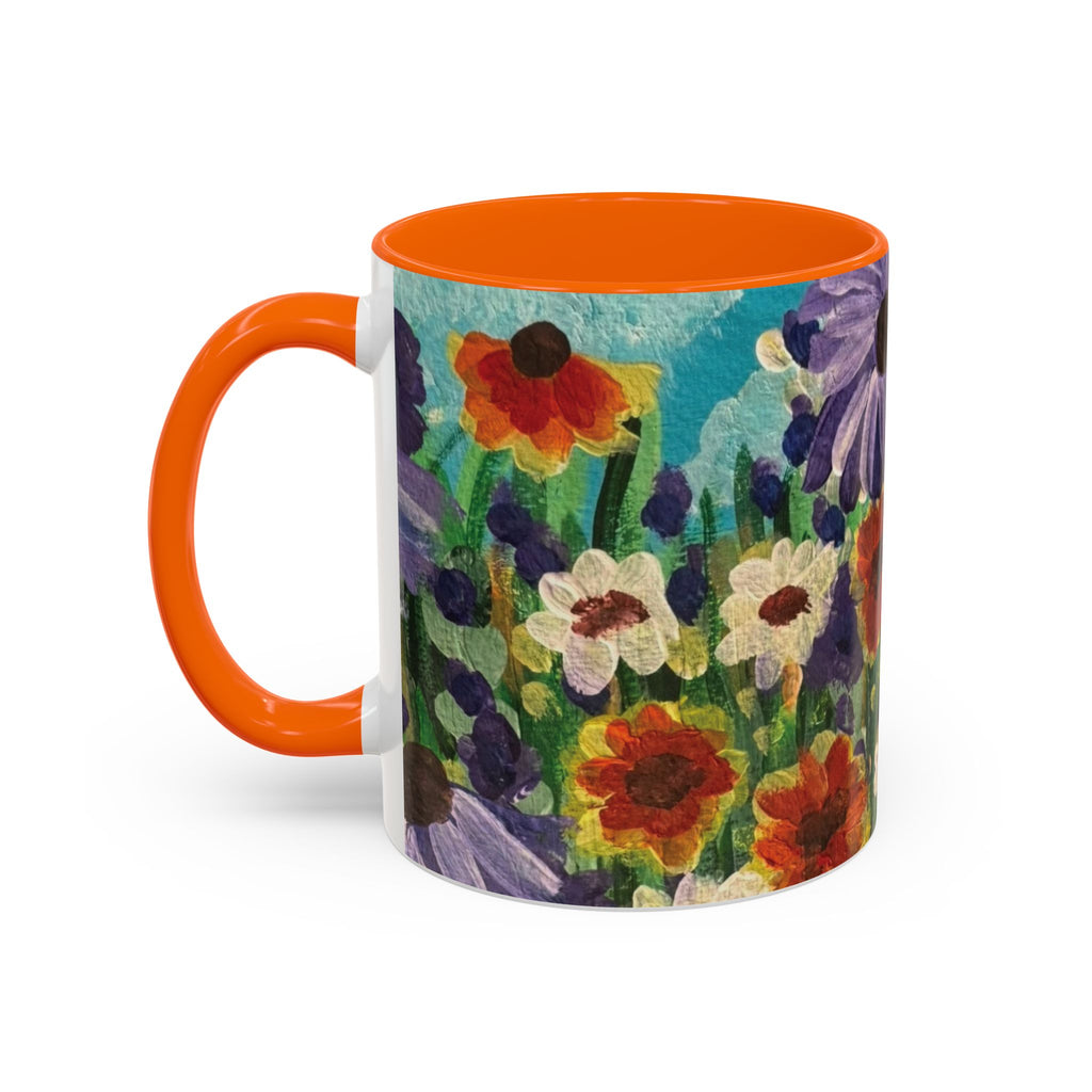 Accent Coffee Mug — "Mentally in a Flower Field with Coffee" Floral Artistic Coffee Cup