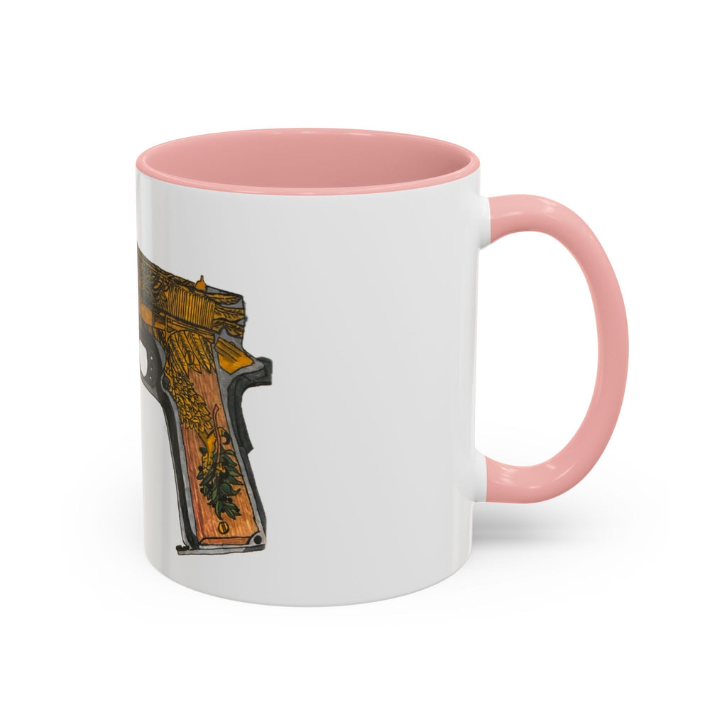 Gold Ornate Pistol Accent Coffee Mug — Decorative Handgun Design (11/15 oz)
