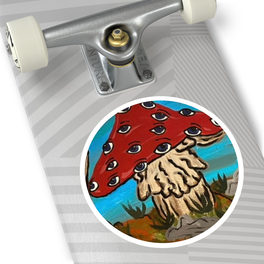Psychedelic Eye Mushroom Round Sticker — Indoor/Outdoor Vinyl