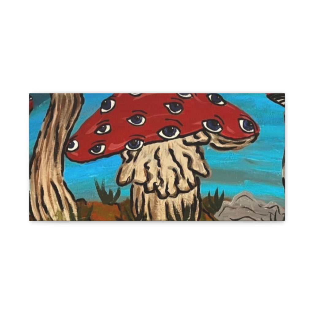Surreal Red Mushroom Canvas Print — Psychedelic Eye Toadstool Wall Art