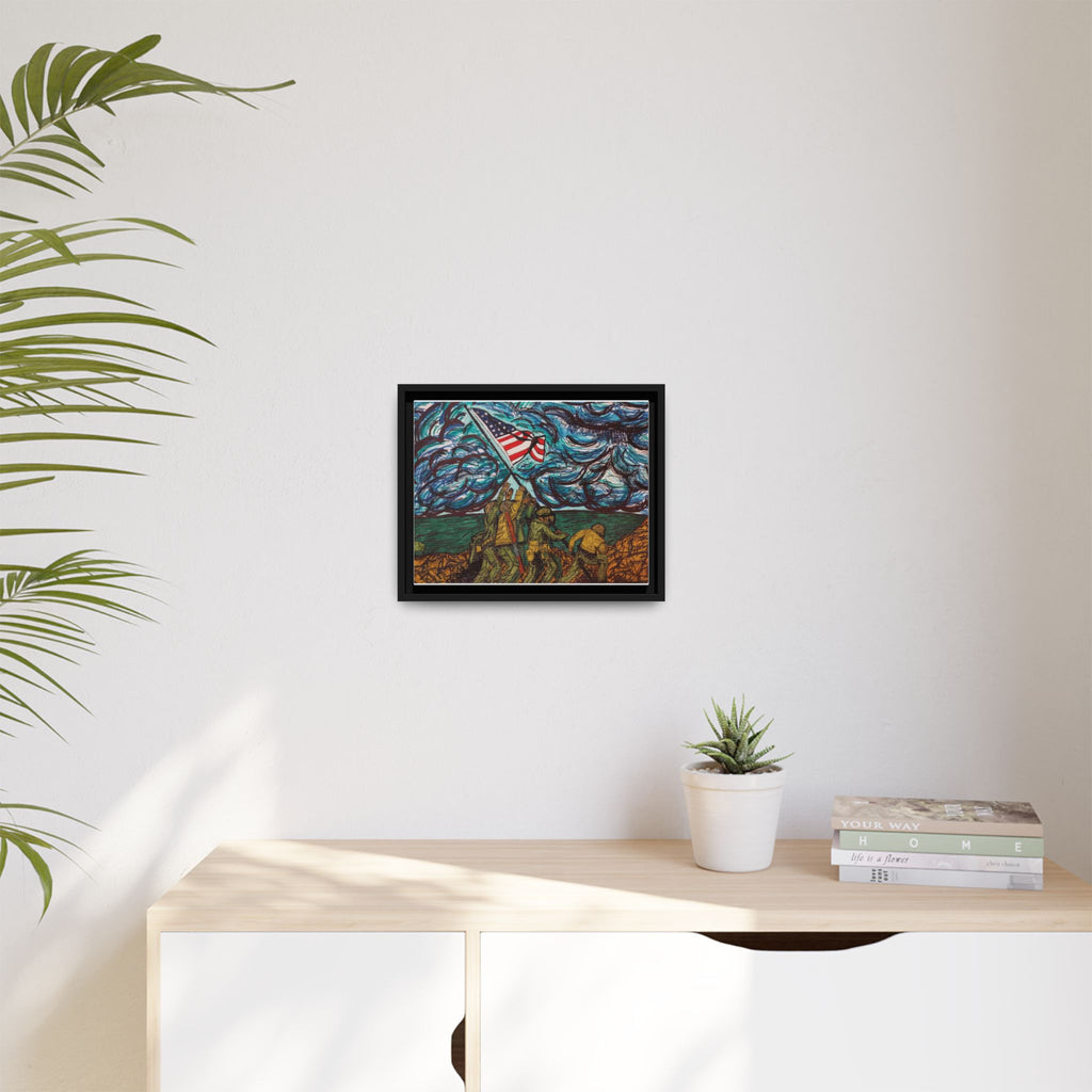 Framed Matte Canvas - Iwo Jima Flag Raising Art Print
