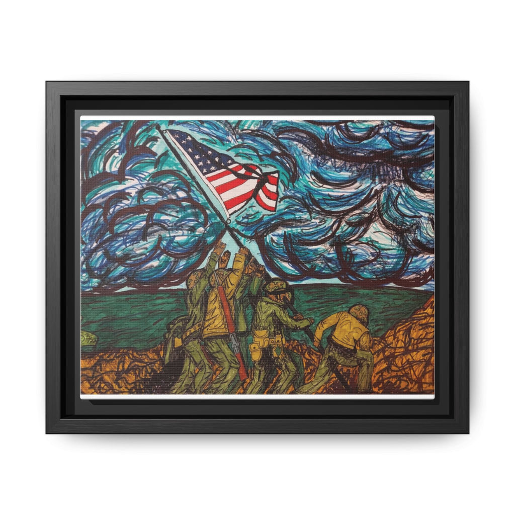 Framed Matte Canvas - Iwo Jima Flag Raising Art Print