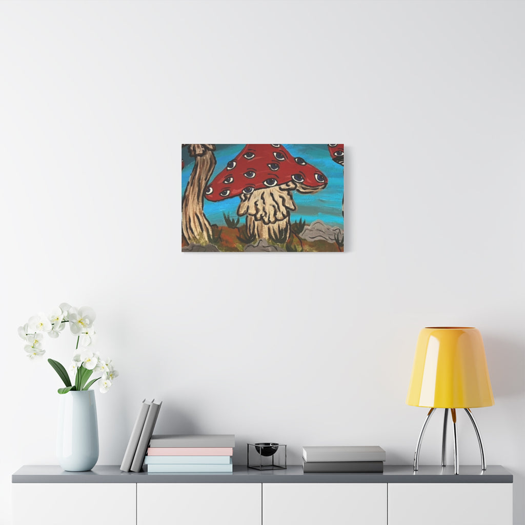 Surreal Red Mushroom Canvas Print — Psychedelic Eye Toadstool Wall Art