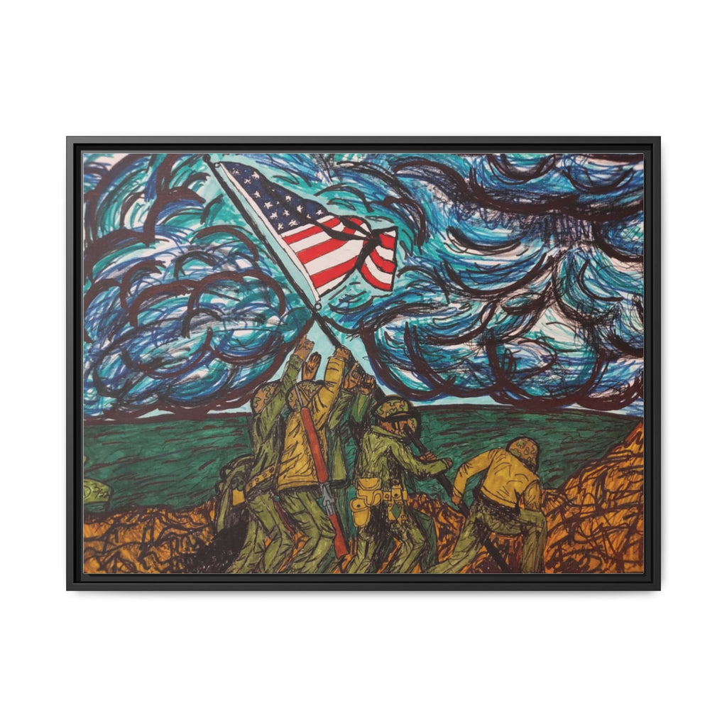 Framed Matte Canvas - Iwo Jima Flag Raising Art Print