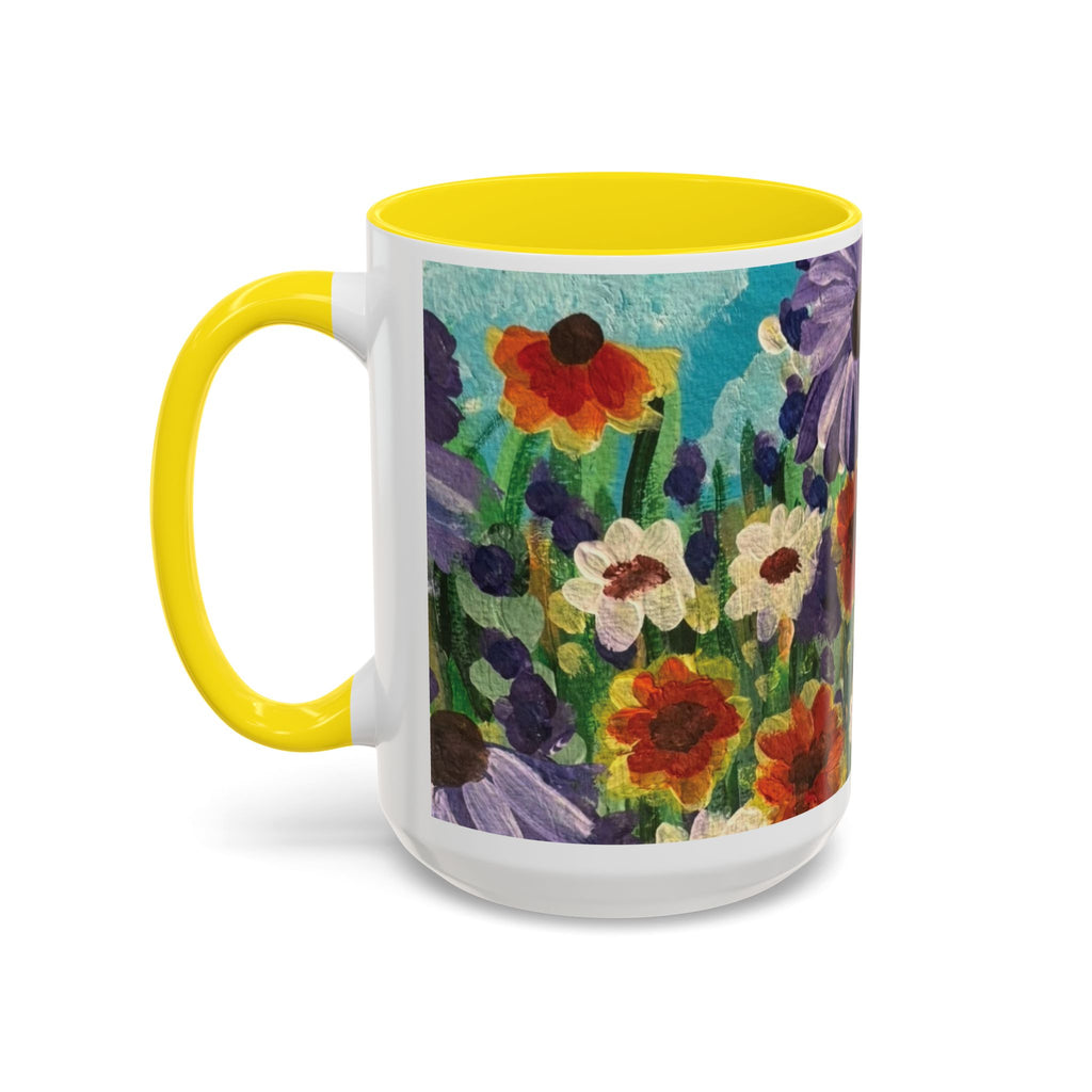 Accent Coffee Mug — "Mentally in a Flower Field with Coffee" Floral Artistic Coffee Cup