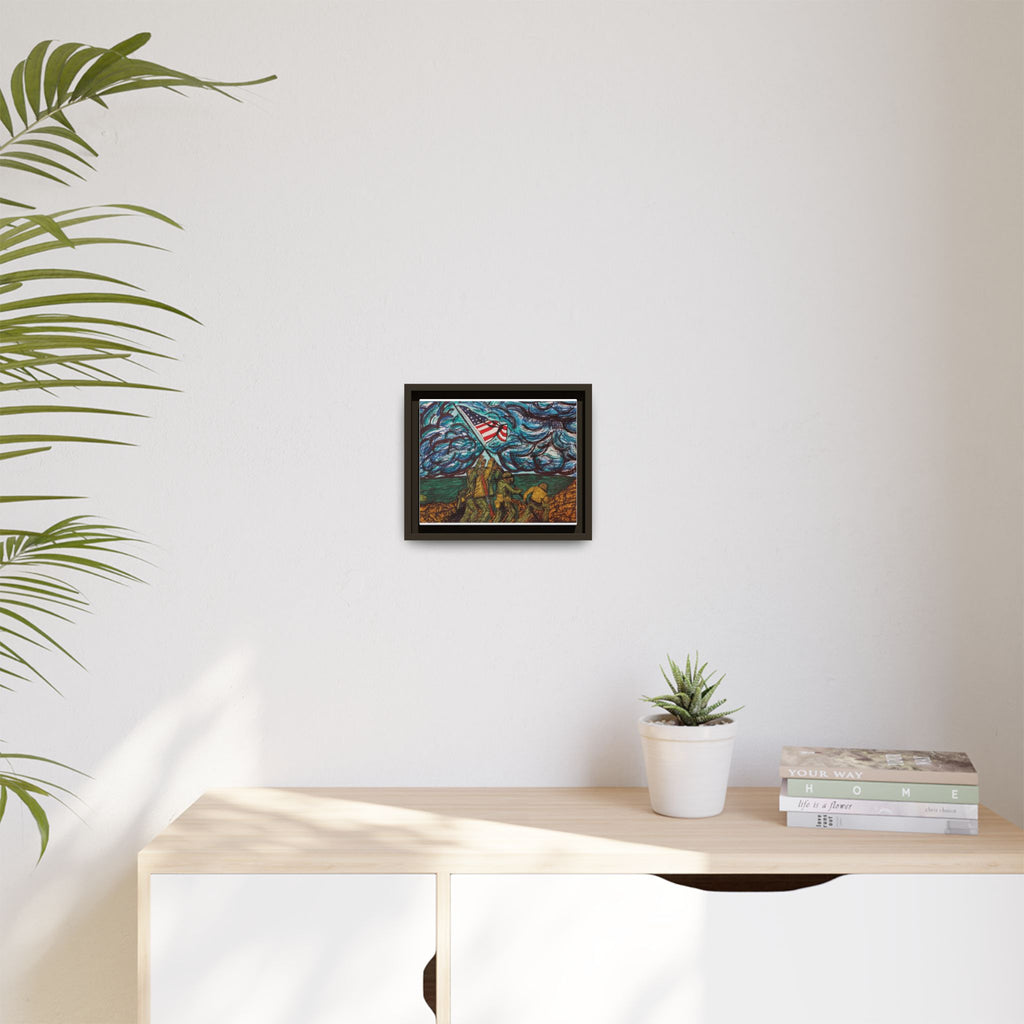 Framed Matte Canvas - Iwo Jima Flag Raising Art Print