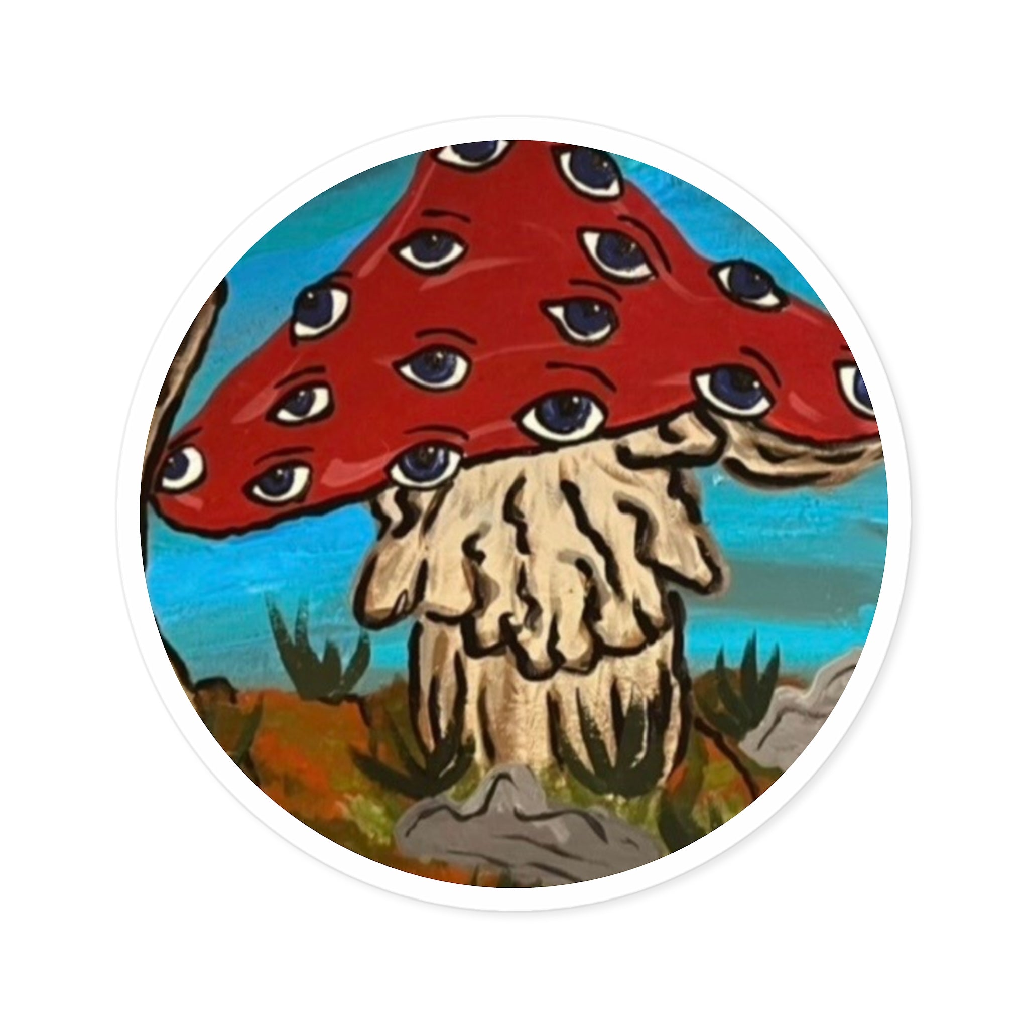 Psychedelic Eye Mushroom Round Sticker — Indoor/Outdoor Vinyl