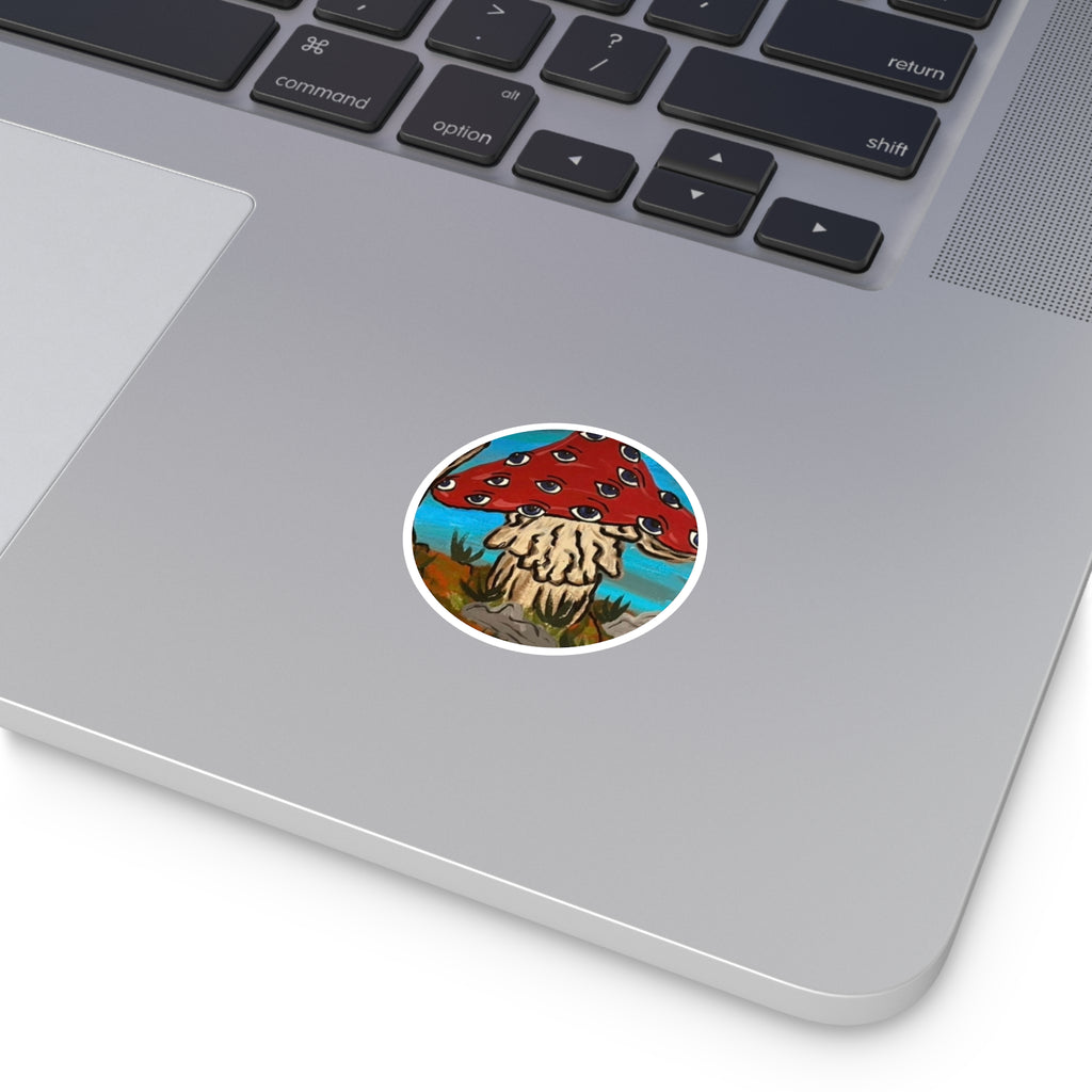 Psychedelic Eye Mushroom Round Sticker — Indoor/Outdoor Vinyl