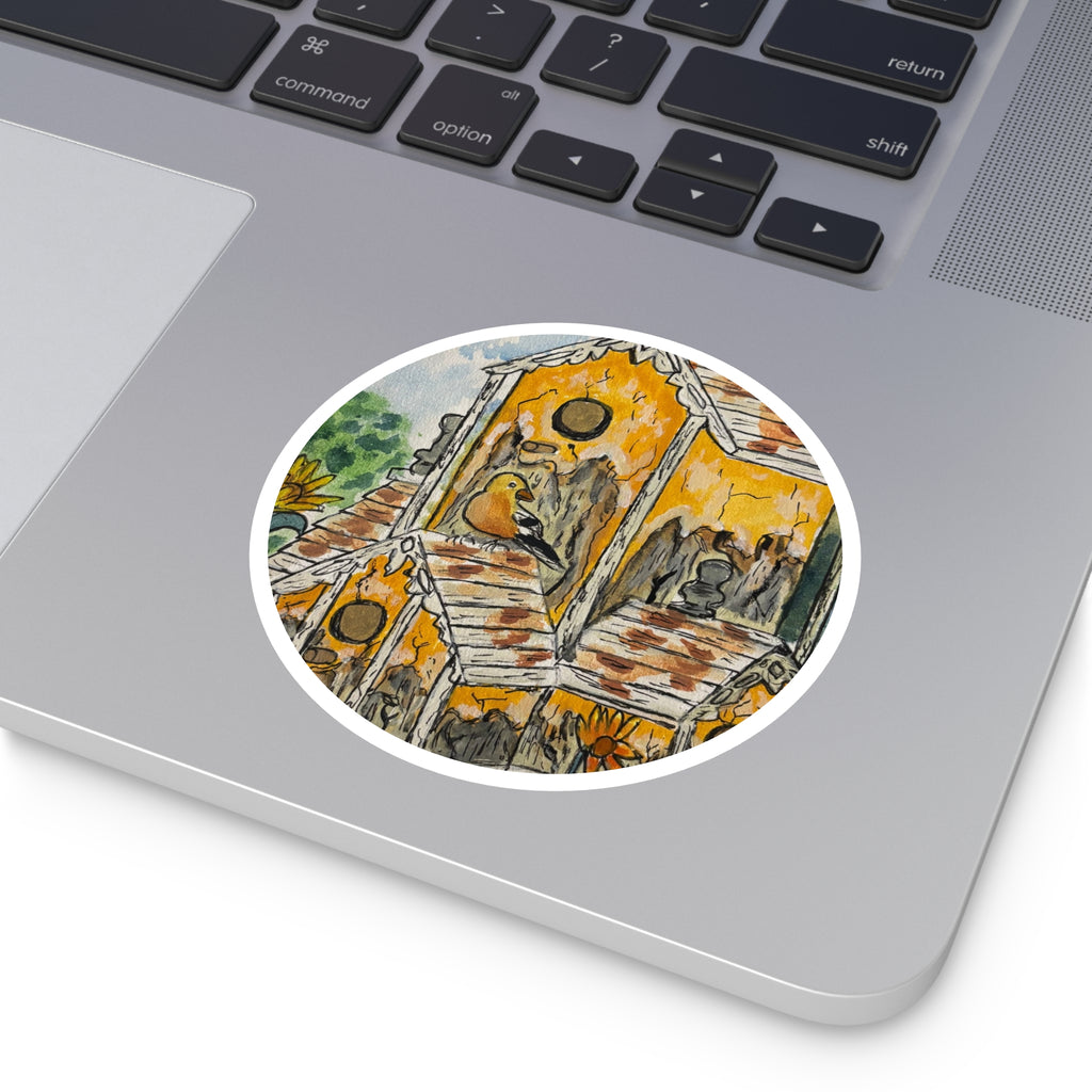 Birdhouse Garden Round Sticker — Waterproof Indoor/Outdoor Decorative Decal