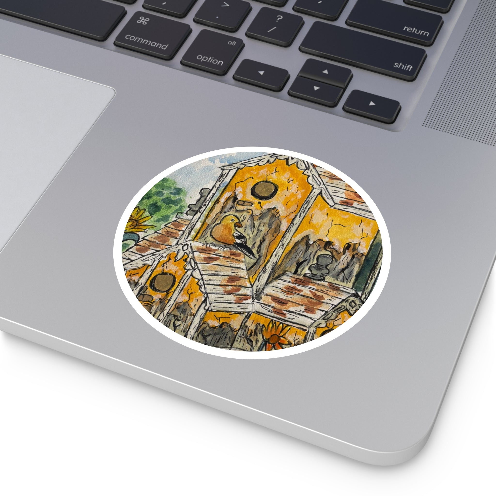 Birdhouse Garden Round Sticker — Waterproof Indoor/Outdoor Decorative Decal