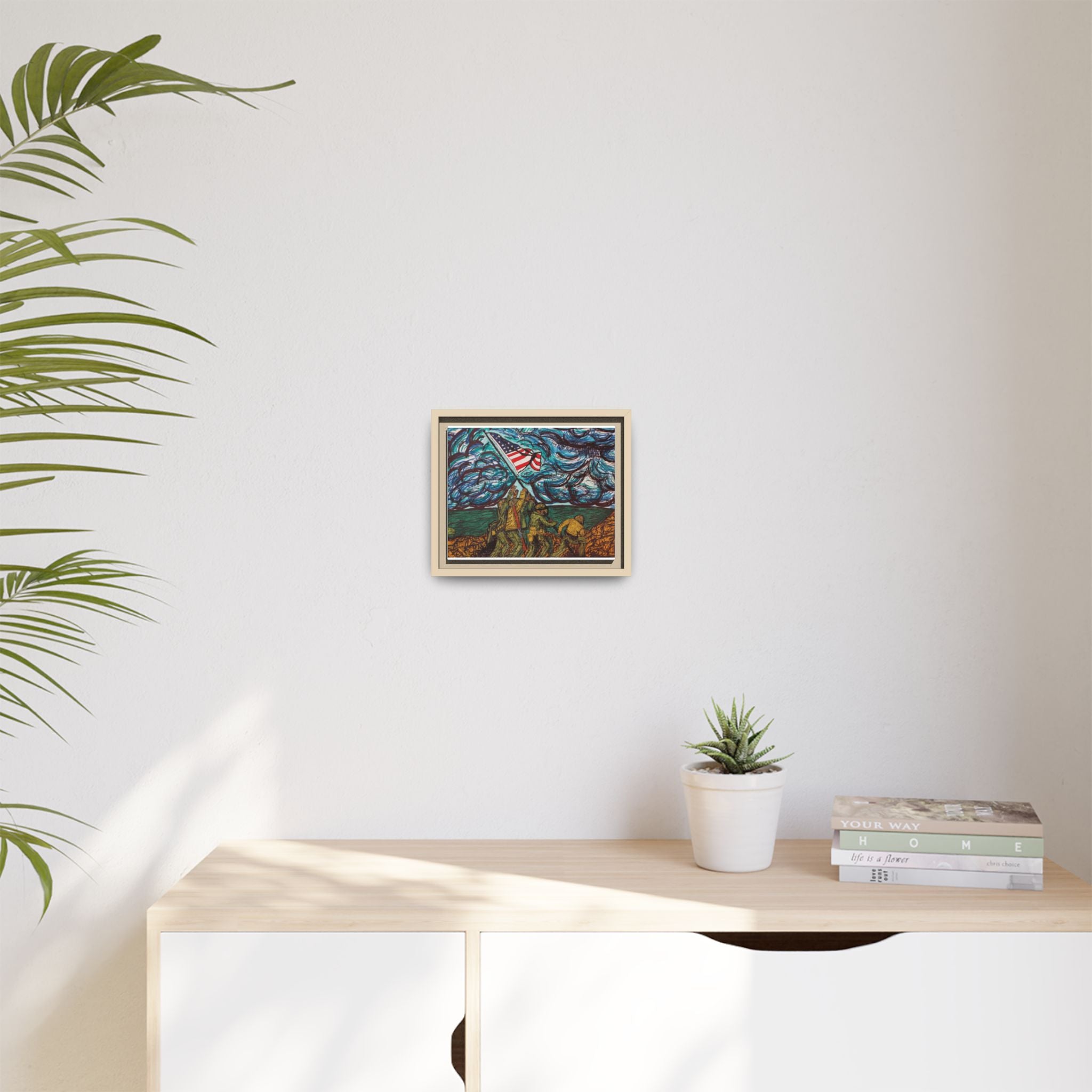 Framed Matte Canvas - Iwo Jima Flag Raising Art Print