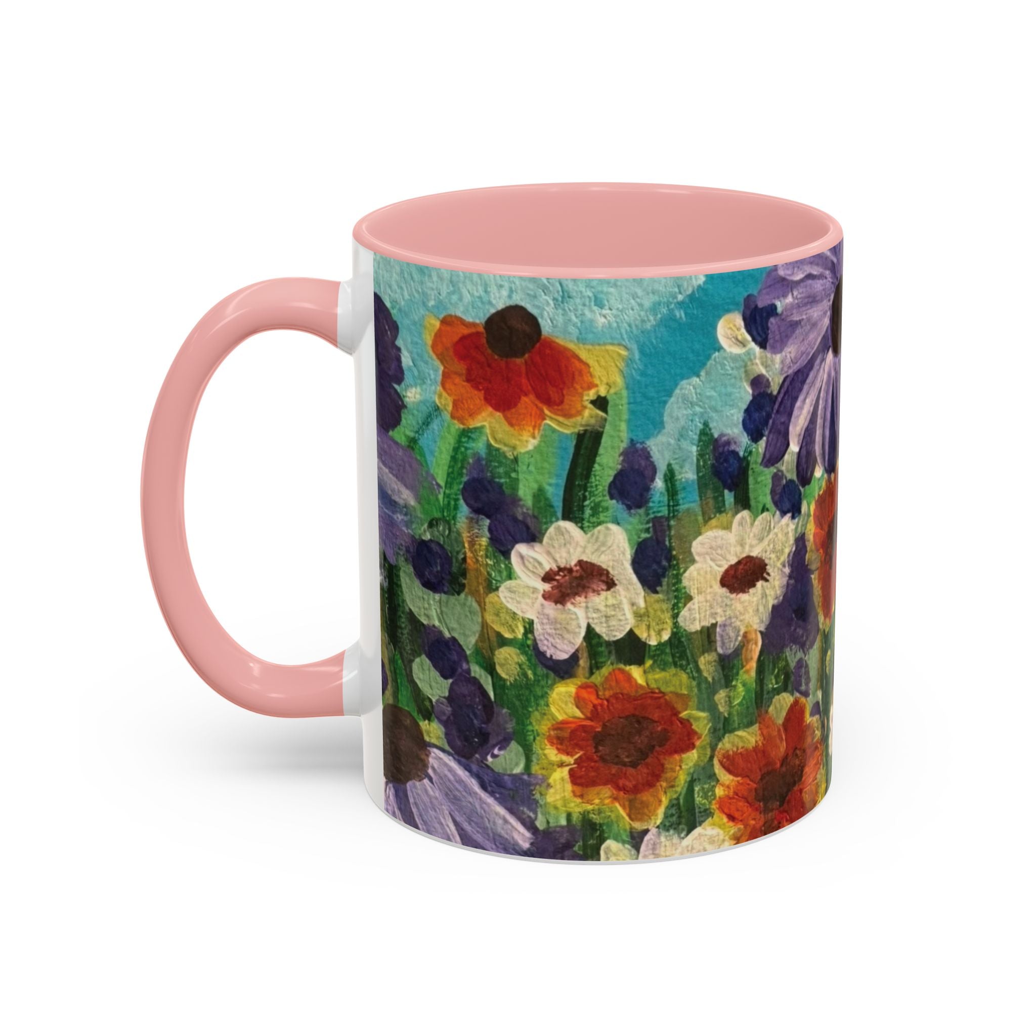 Accent Coffee Mug — "Mentally in a Flower Field with Coffee" Floral Artistic Coffee Cup