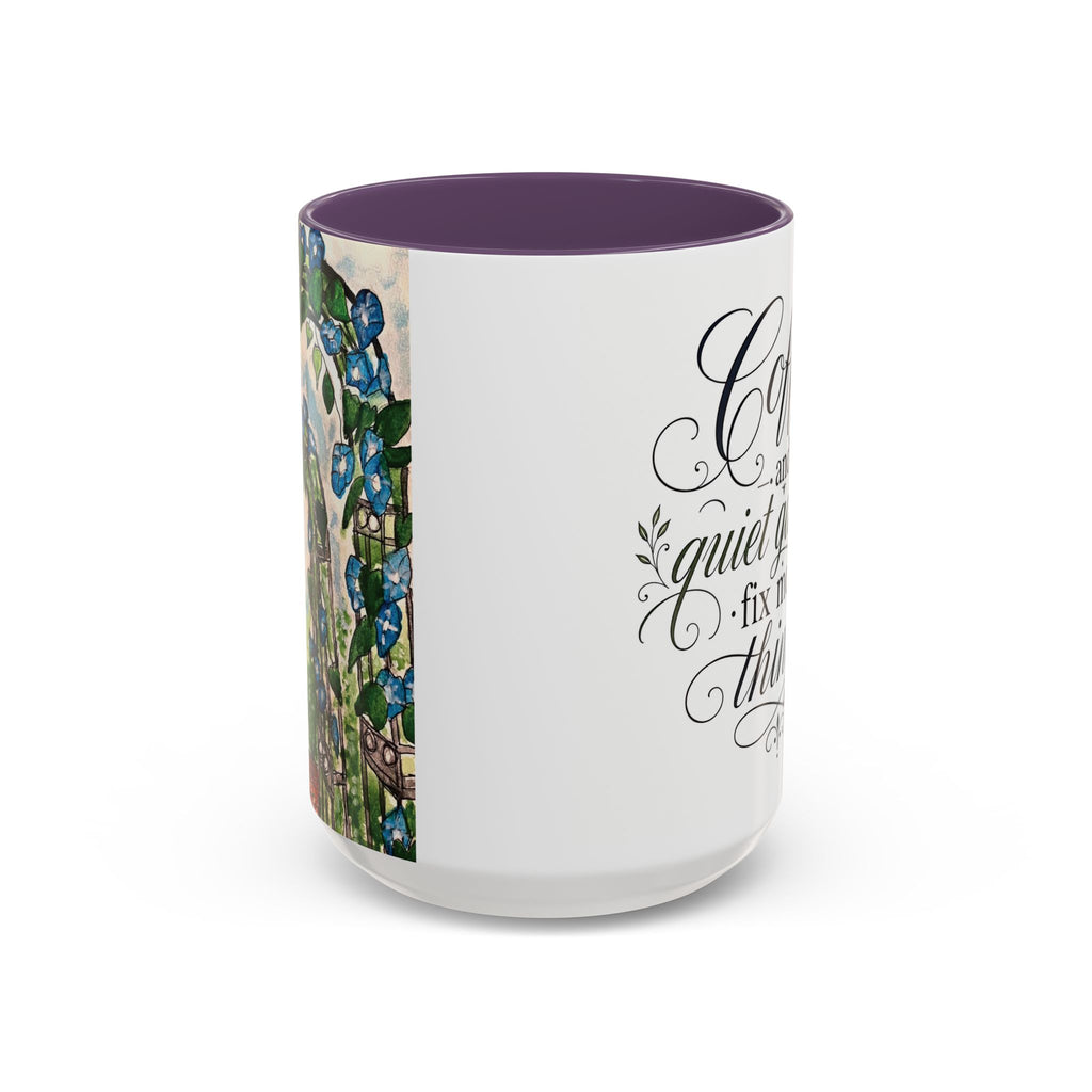 Coffee Mug - "Coffee and Quiet Gardens Fix Most Things" Floral Accent