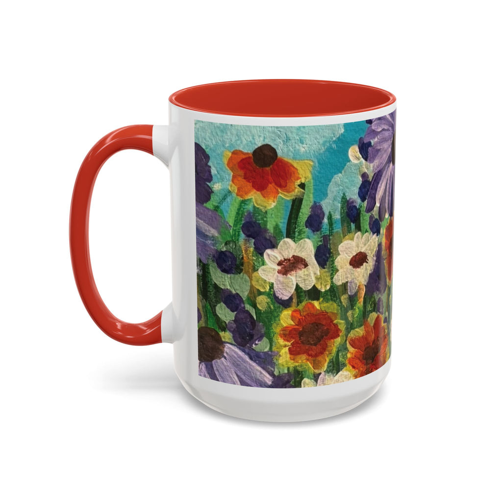 Accent Coffee Mug — "Mentally in a Flower Field with Coffee" Floral Artistic Coffee Cup