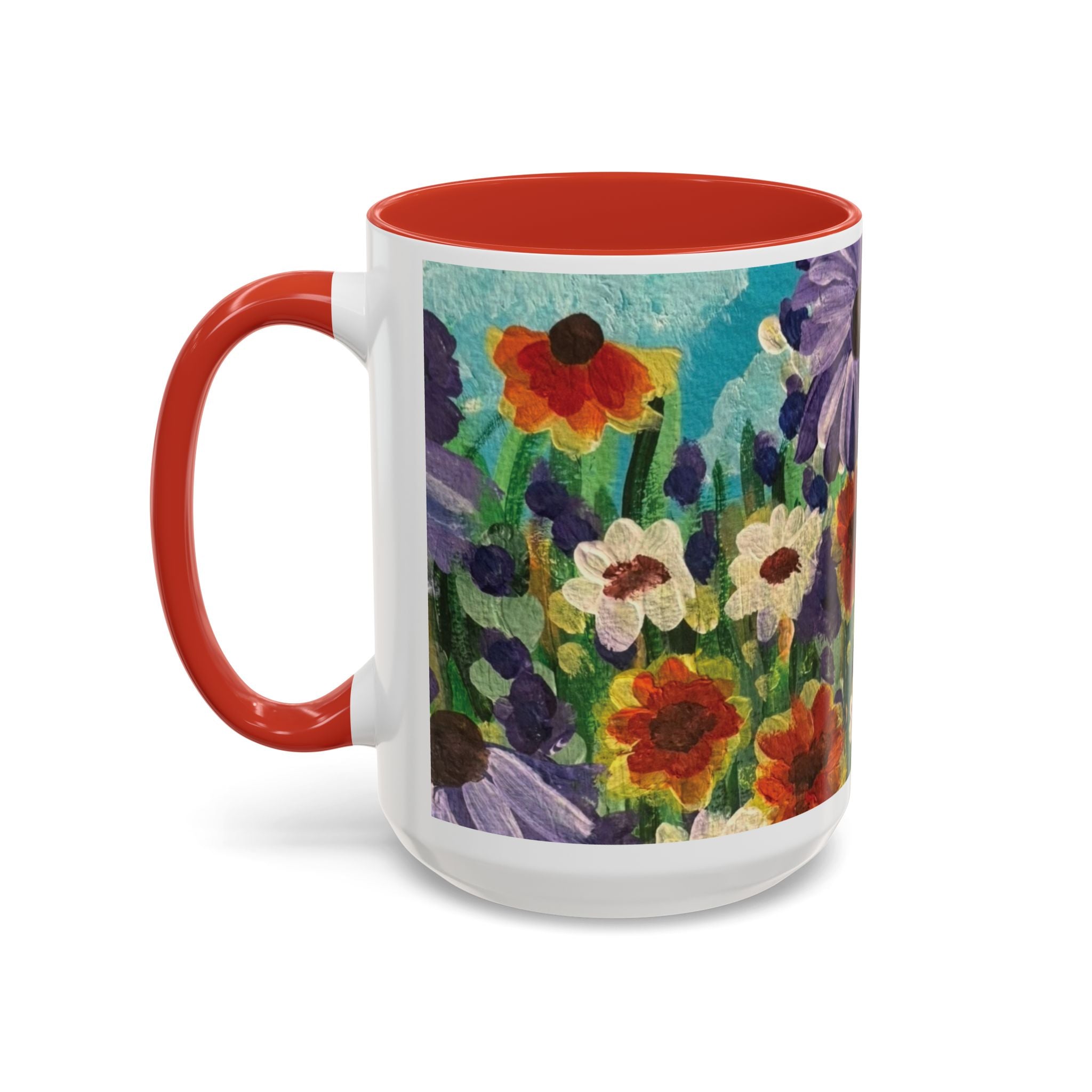 Accent Coffee Mug — "Mentally in a Flower Field with Coffee" Floral Artistic Coffee Cup