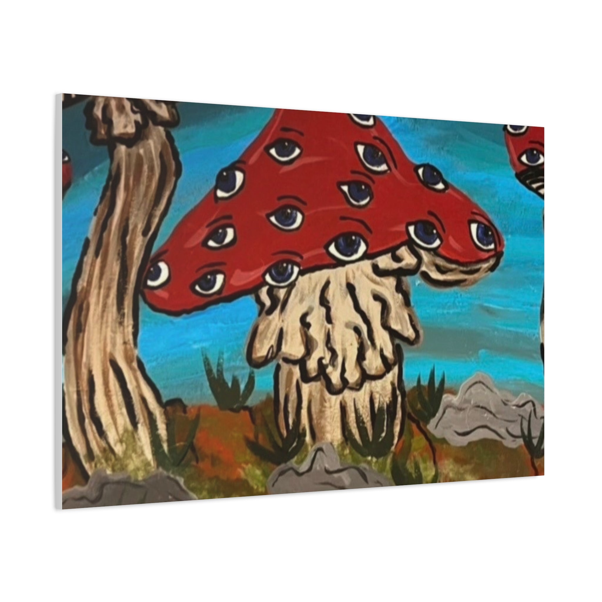 Surreal Red Mushroom Canvas Print — Psychedelic Eye Toadstool Wall Art