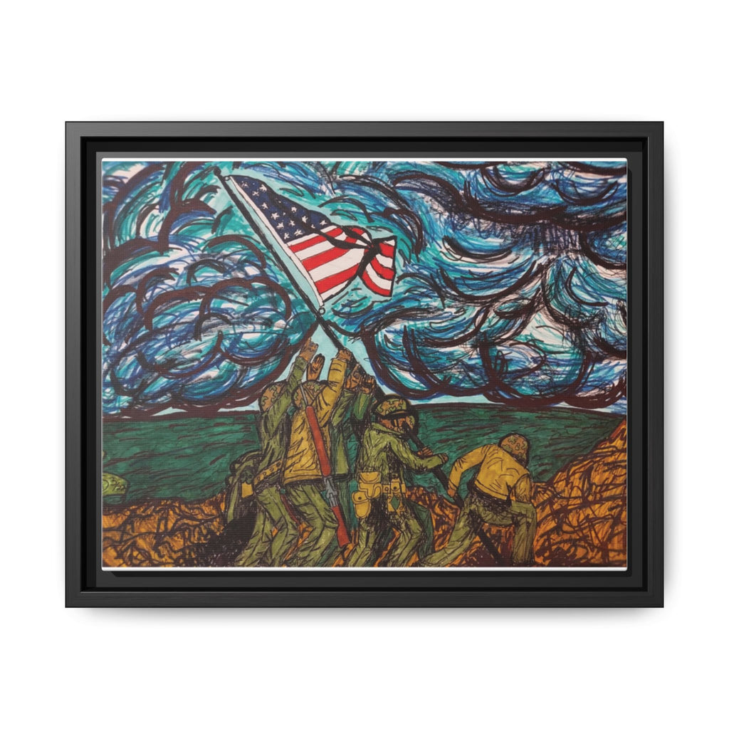 Framed Matte Canvas - Iwo Jima Flag Raising Art Print