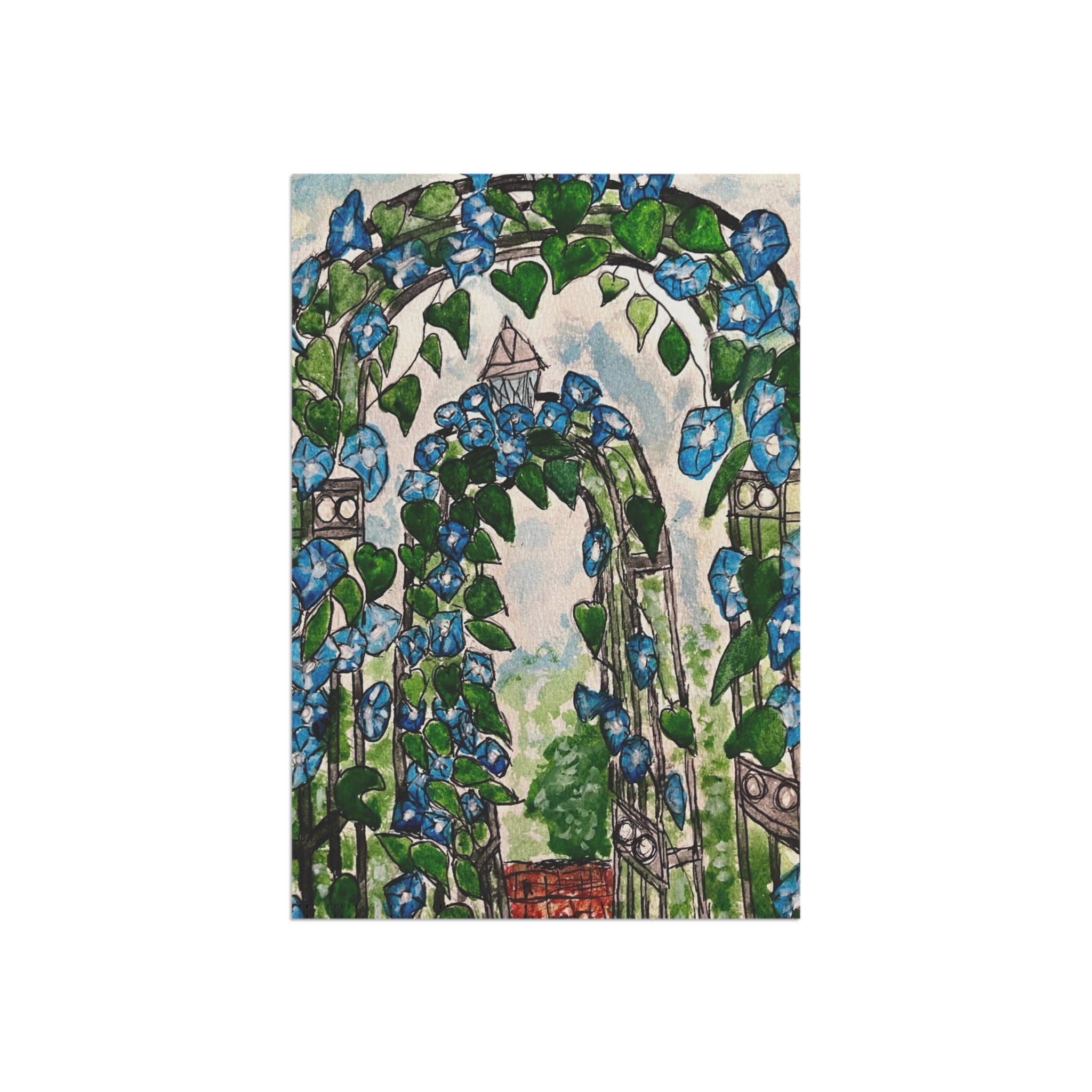 Garden Arch Floral Flag - Blue Morning Glory Garden House Banner