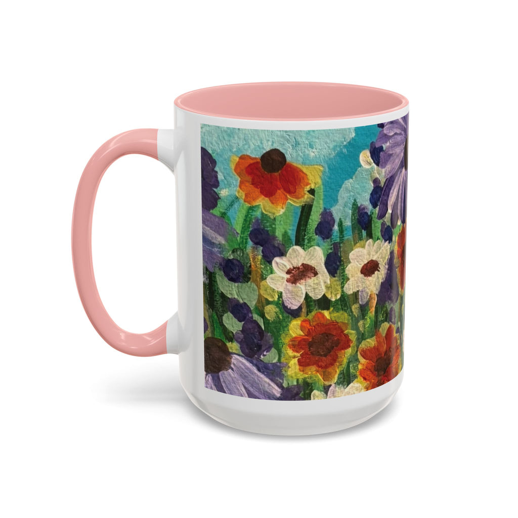 Accent Coffee Mug — "Mentally in a Flower Field with Coffee" Floral Artistic Coffee Cup