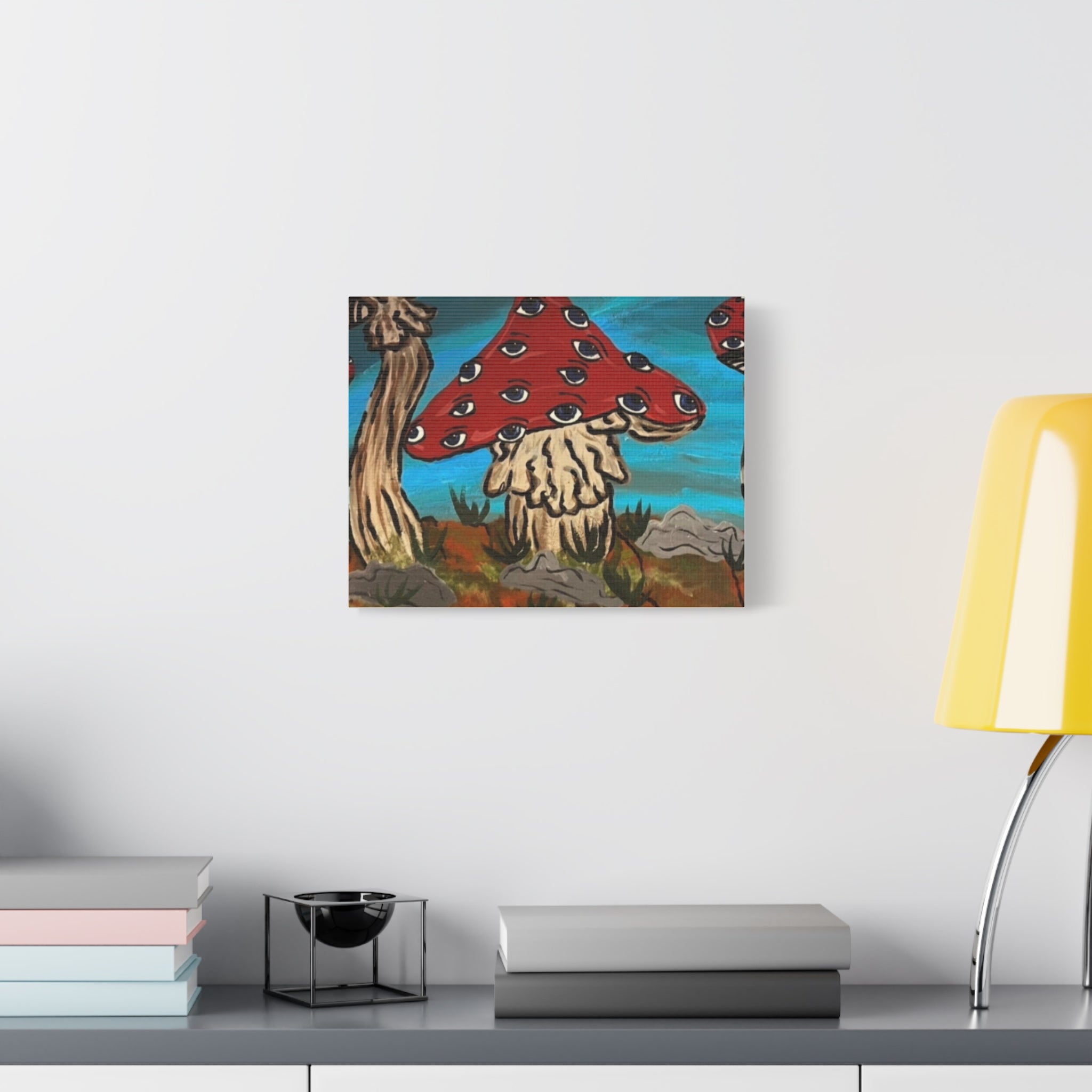 Surreal Red Mushroom Canvas Print — Psychedelic Eye Toadstool Wall Art