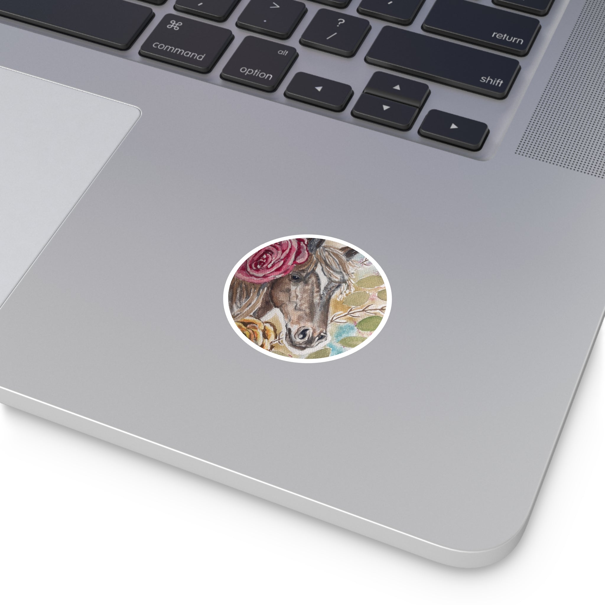 Floral Horse Round Sticker — Watercolor Horse Head Laptop Decal (Indoor/Outdoor)