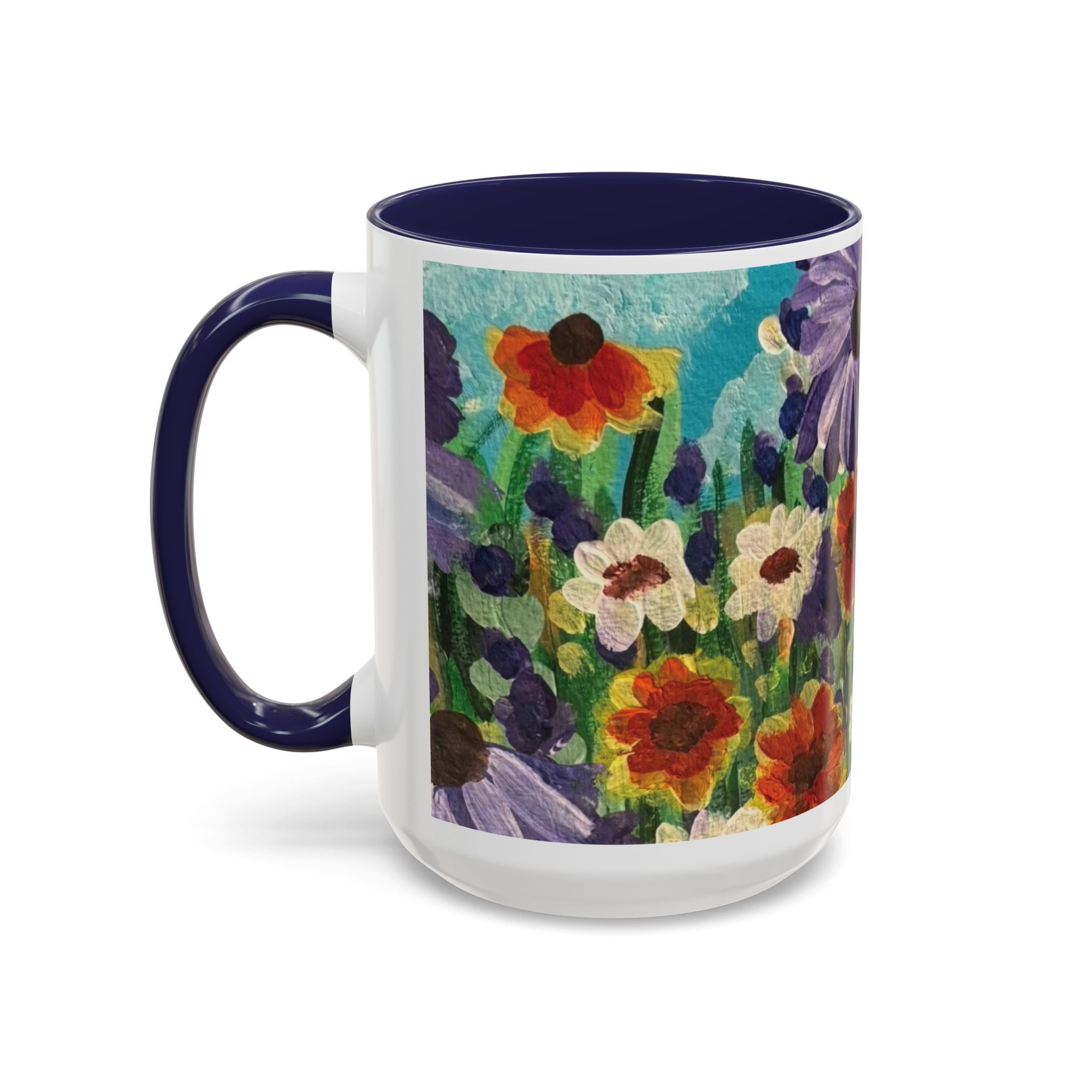Accent Coffee Mug — "Mentally in a Flower Field with Coffee" Floral Artistic Coffee Cup
