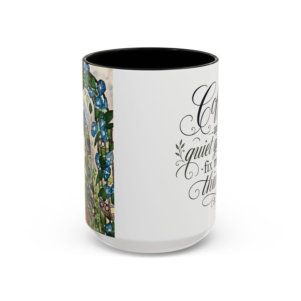 Coffee Mug - "Coffee and Quiet Gardens Fix Most Things" Floral Accent