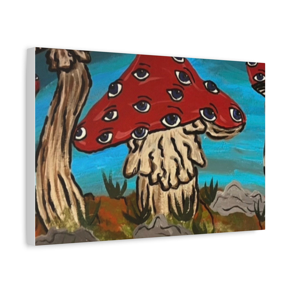 Surreal Red Mushroom Canvas Print — Psychedelic Eye Toadstool Wall Art