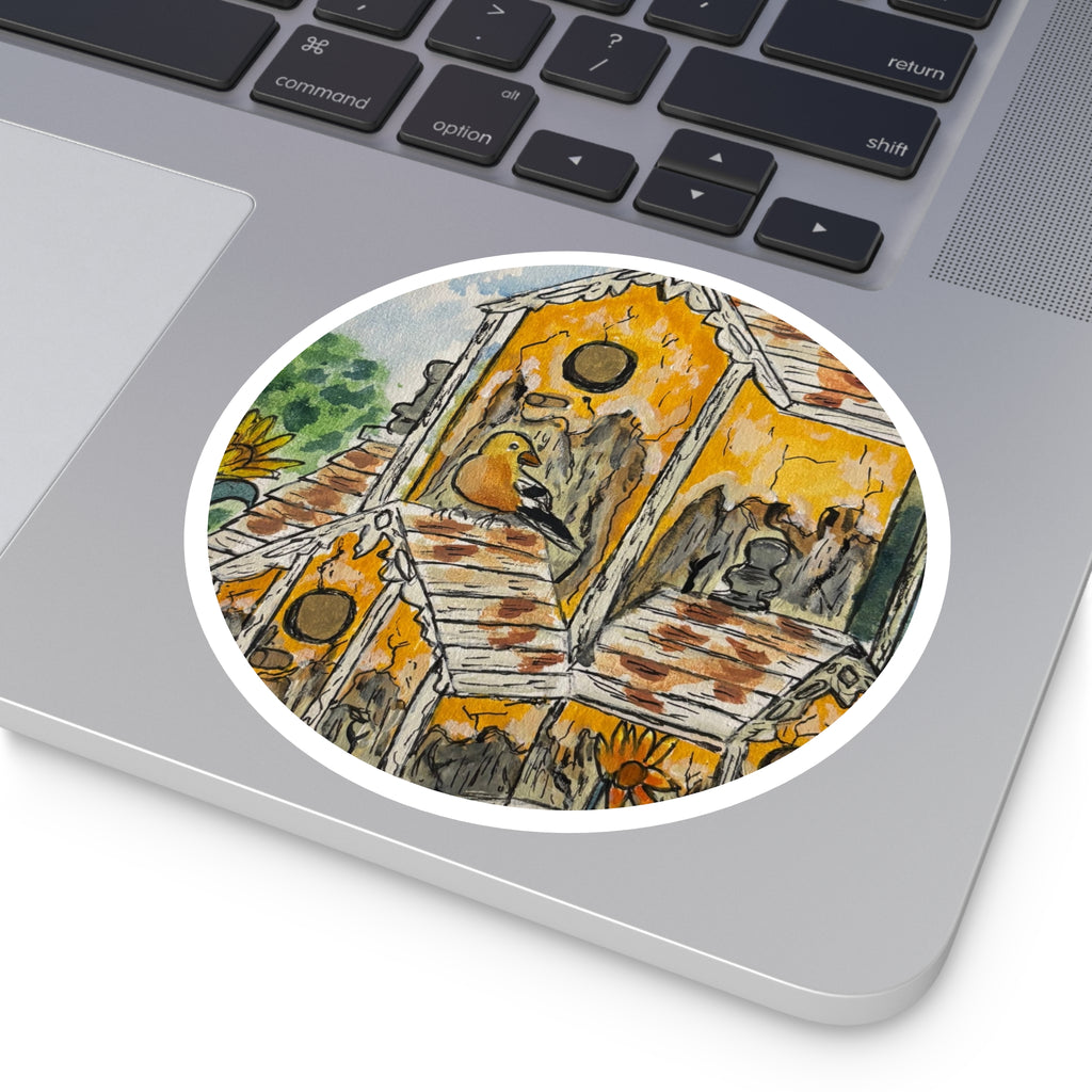 Birdhouse Garden Round Sticker — Waterproof Indoor/Outdoor Decorative Decal