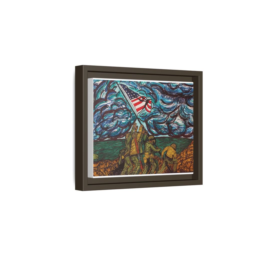 Framed Matte Canvas - Iwo Jima Flag Raising Art Print