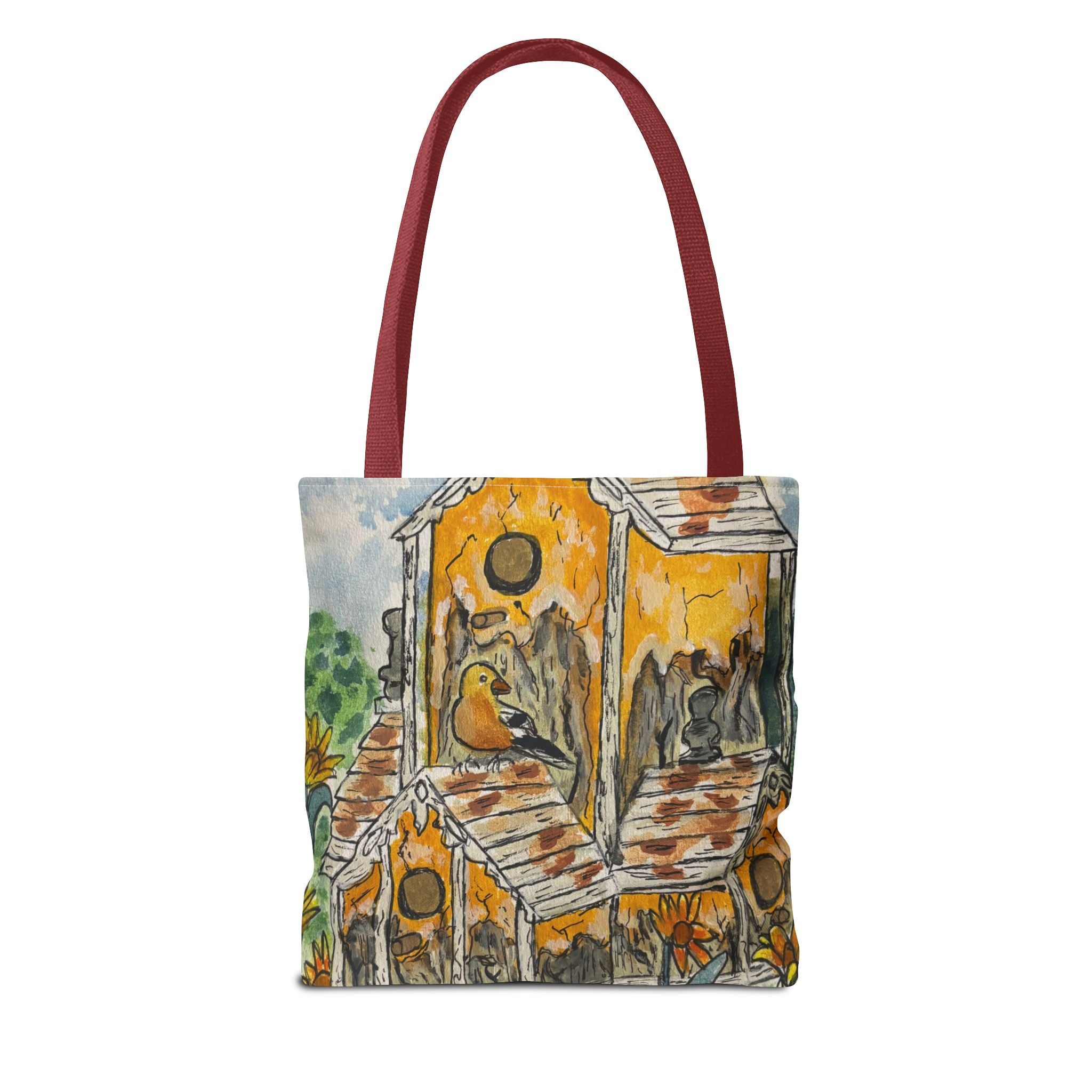 Birdhouse Watercolor Tote Bag — Hand-Painted Cottagecore Garden Bag