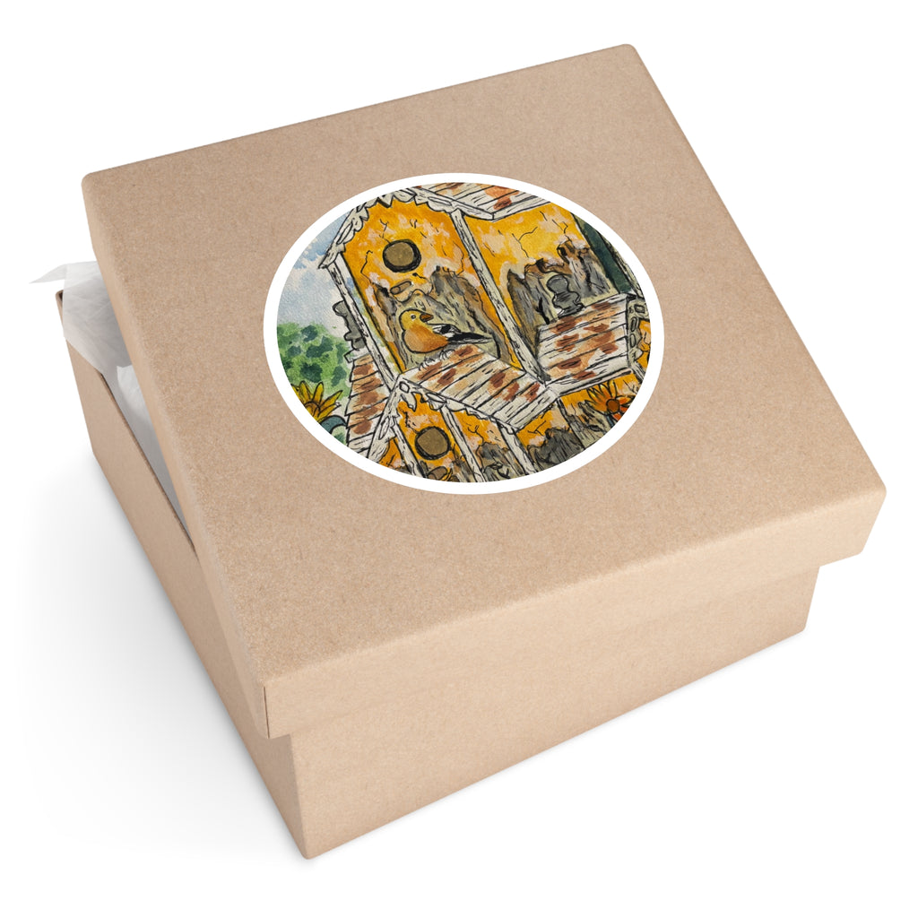 Birdhouse Garden Round Sticker — Waterproof Indoor/Outdoor Decorative Decal
