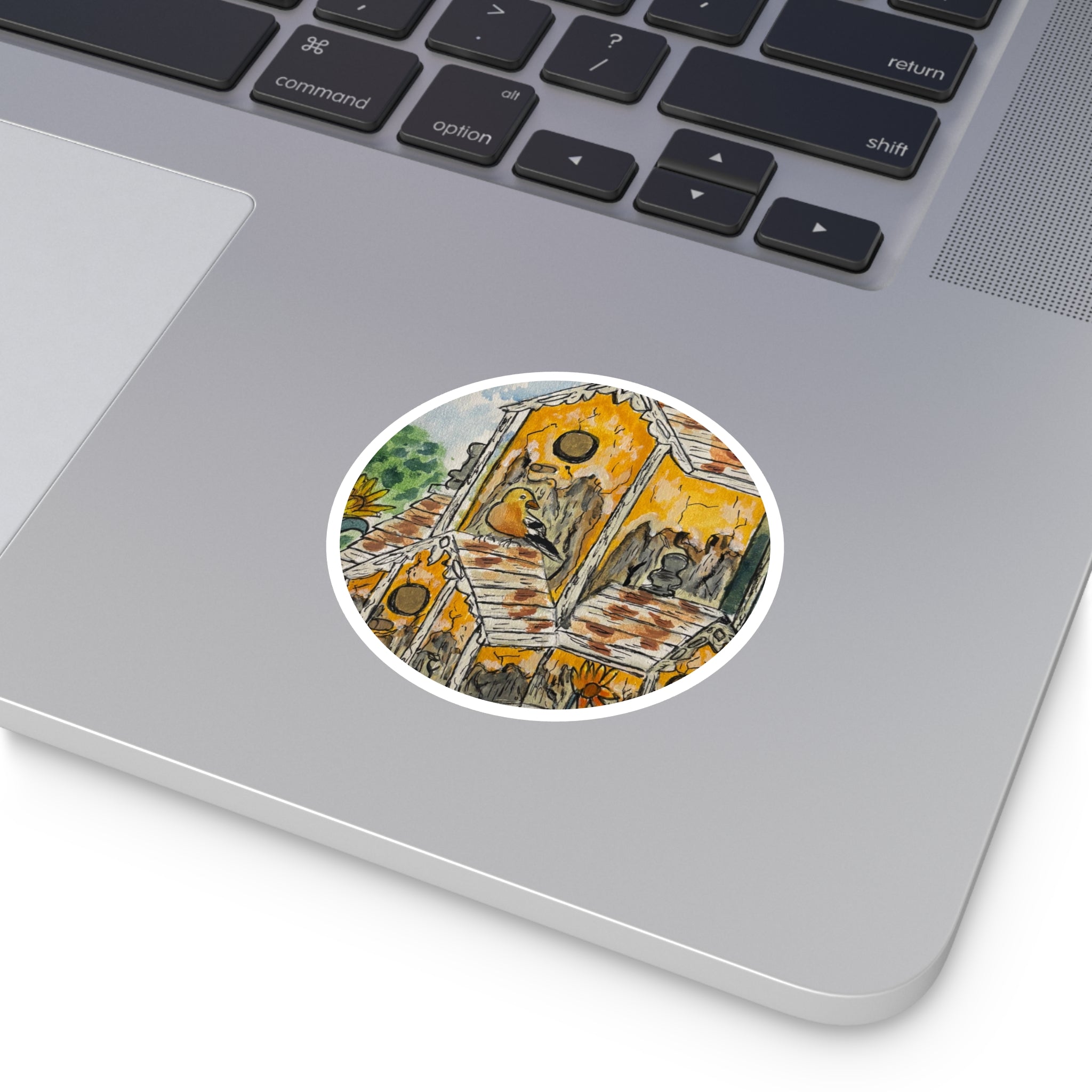 Birdhouse Garden Round Sticker — Waterproof Indoor/Outdoor Decorative Decal