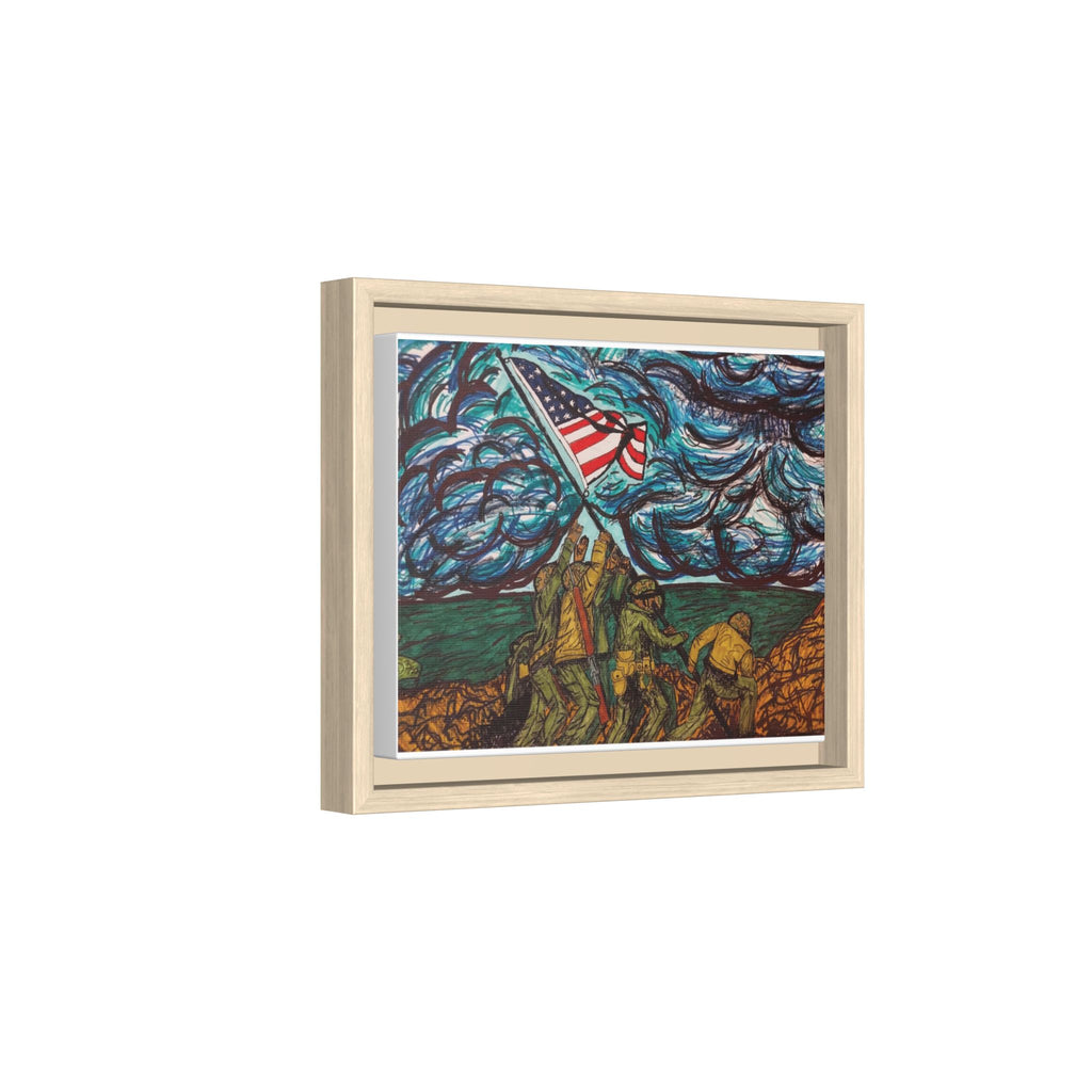 Framed Matte Canvas - Iwo Jima Flag Raising Art Print