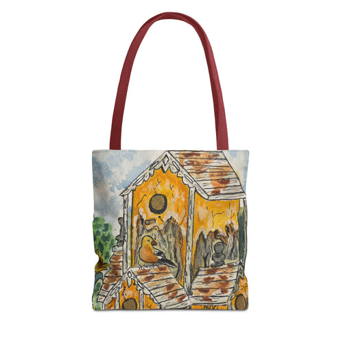 Birdhouse Watercolor Tote Bag — Hand-Painted Cottagecore Garden Bag