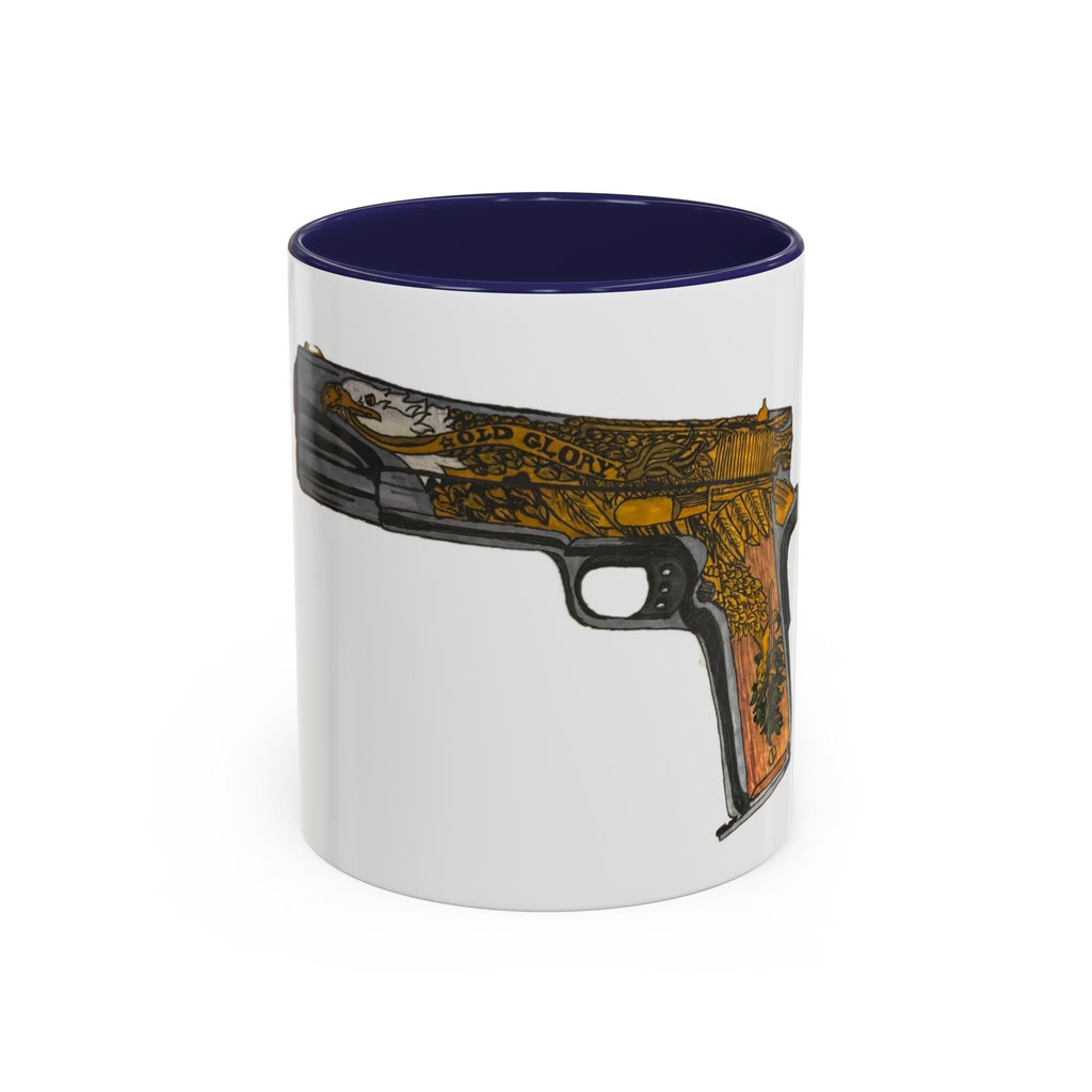Gold Ornate Pistol Accent Coffee Mug — Decorative Handgun Design (11/15 oz)