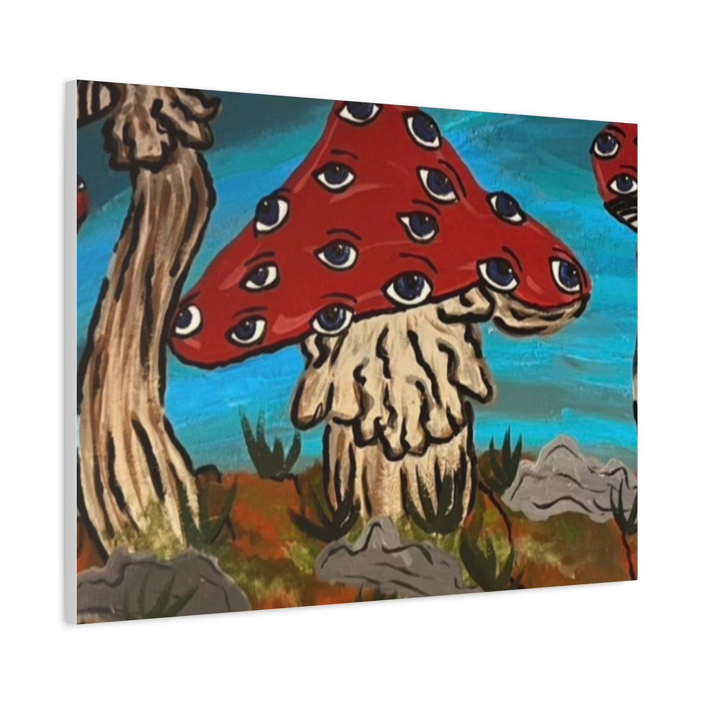 Surreal Red Mushroom Canvas Print — Psychedelic Eye Toadstool Wall Art