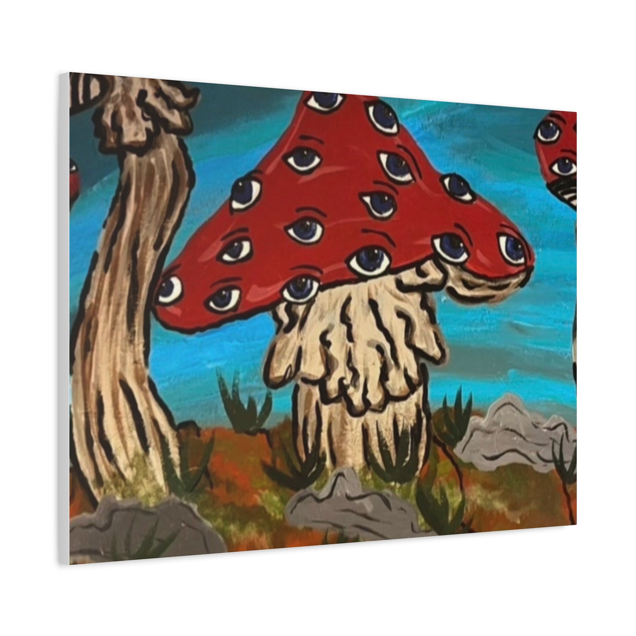 Surreal Red Mushroom Canvas Print — Psychedelic Eye Toadstool Wall Art