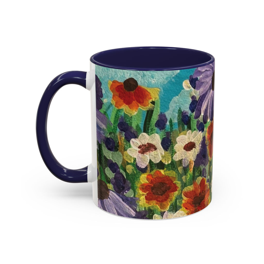 Accent Coffee Mug — "Mentally in a Flower Field with Coffee" Floral Artistic Coffee Cup
