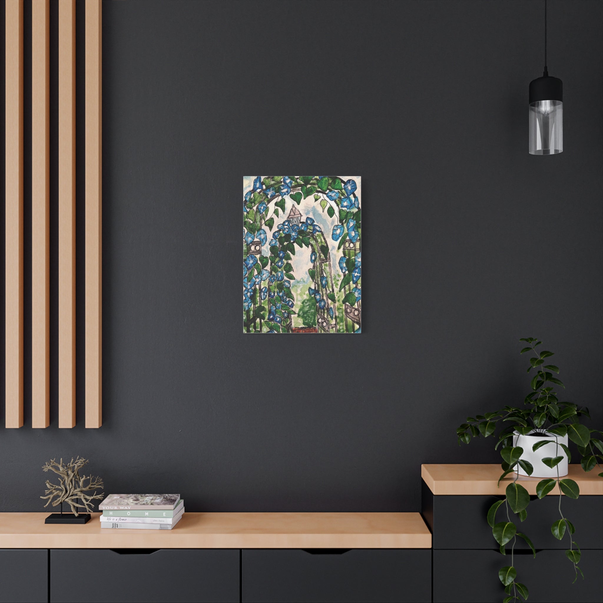 Blue Morning Glory Garden Canvas Art - Matte Stretched Wall Decor