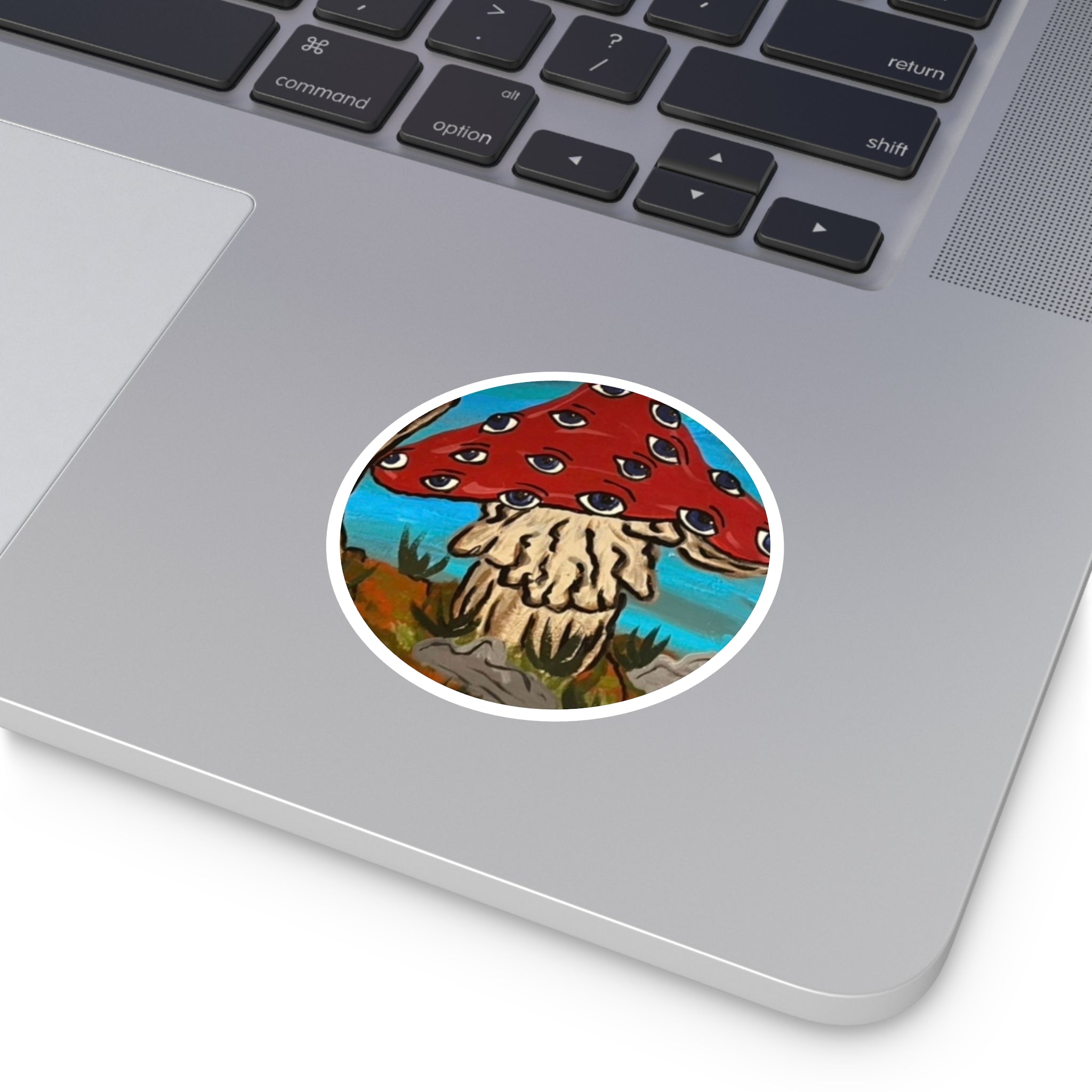 Psychedelic Eye Mushroom Round Sticker — Indoor/Outdoor Vinyl