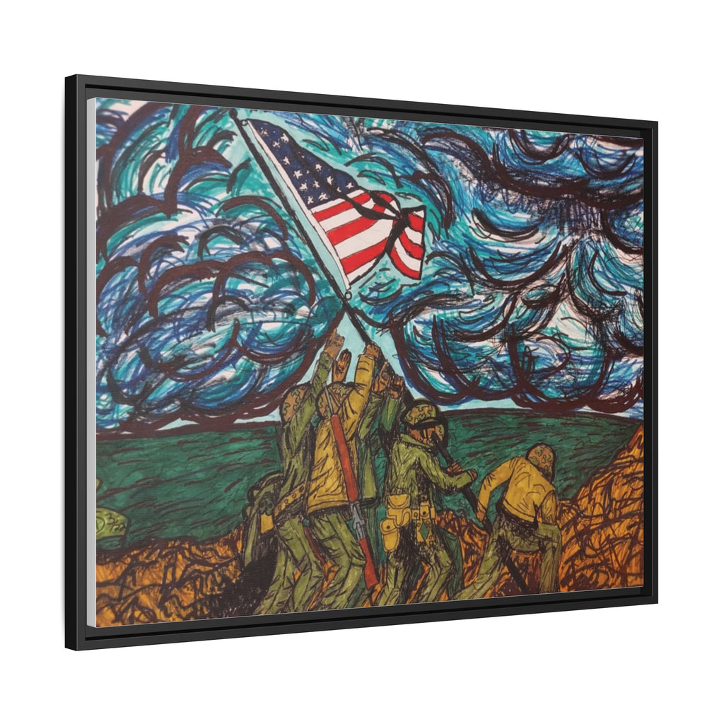 Framed Matte Canvas - Iwo Jima Flag Raising Art Print