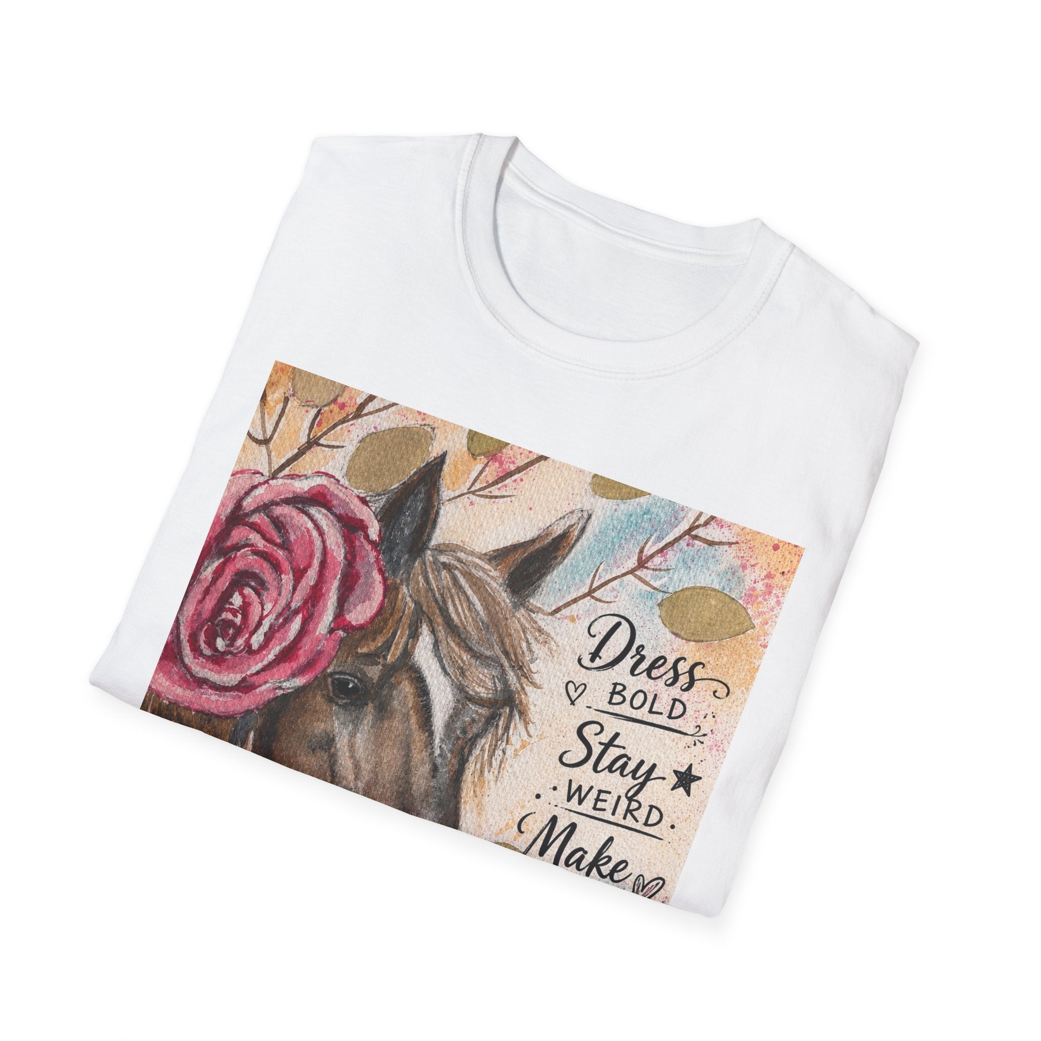 Horse Floral Graphic T-Shirt — "Dress Bold, Stay Weird" Inspirational Tee