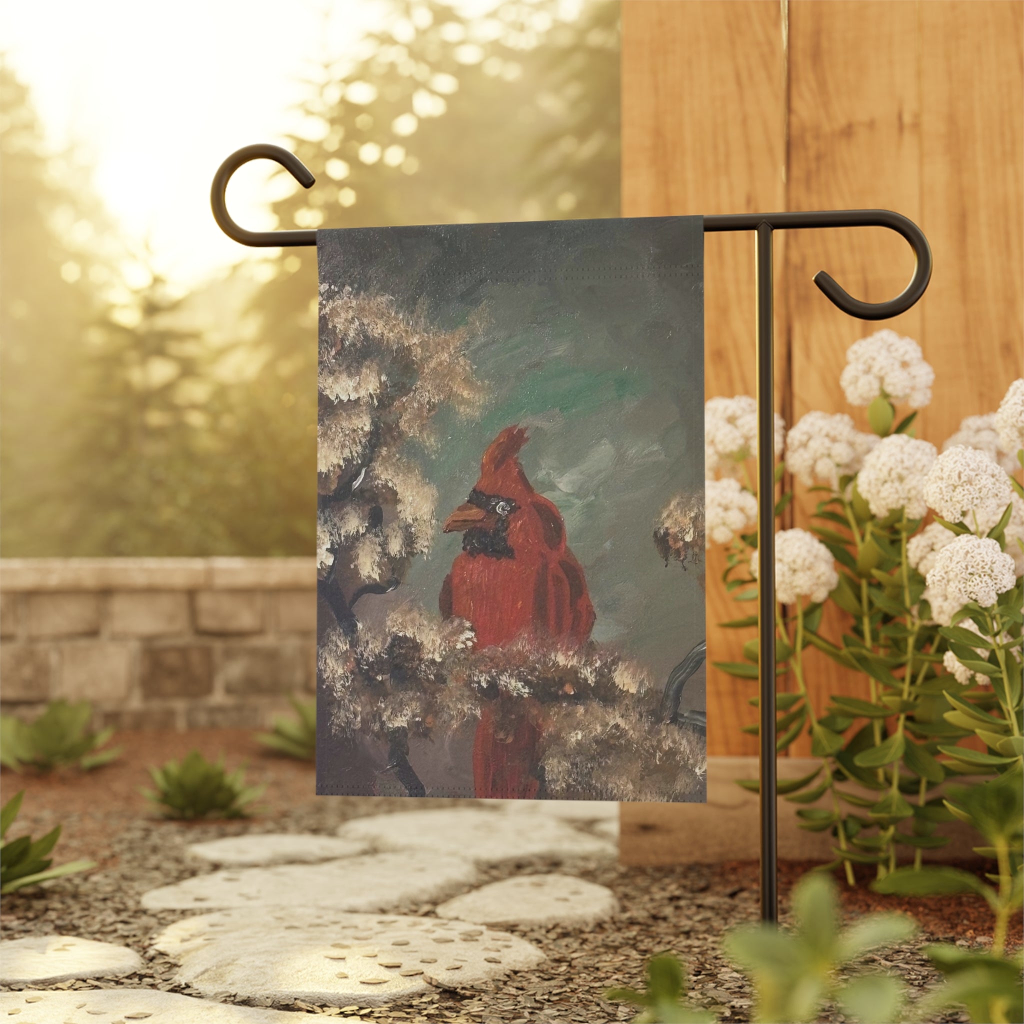 Cardinal Garden Flag – Painted Red Cardinal Outdoor House Banner