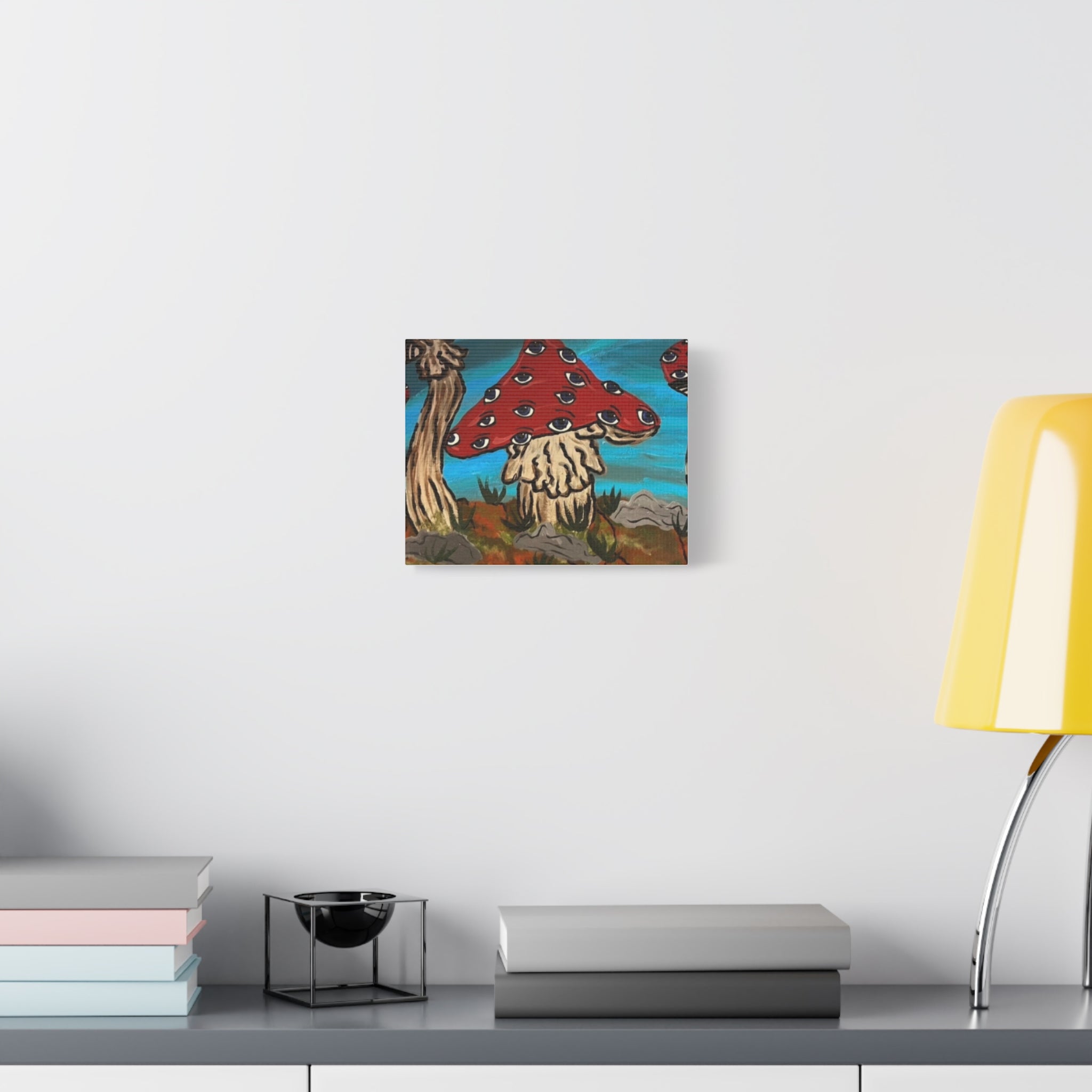 Surreal Red Mushroom Canvas Print — Psychedelic Eye Toadstool Wall Art
