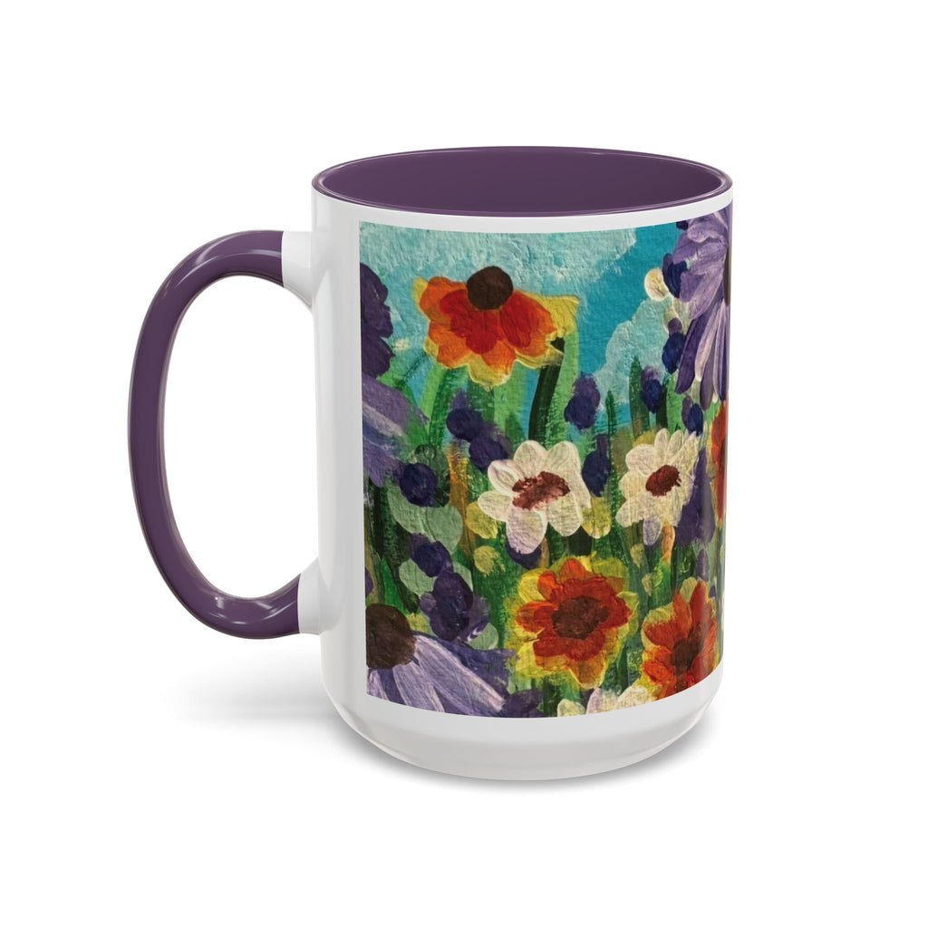 Accent Coffee Mug — "Mentally in a Flower Field with Coffee" Floral Artistic Coffee Cup