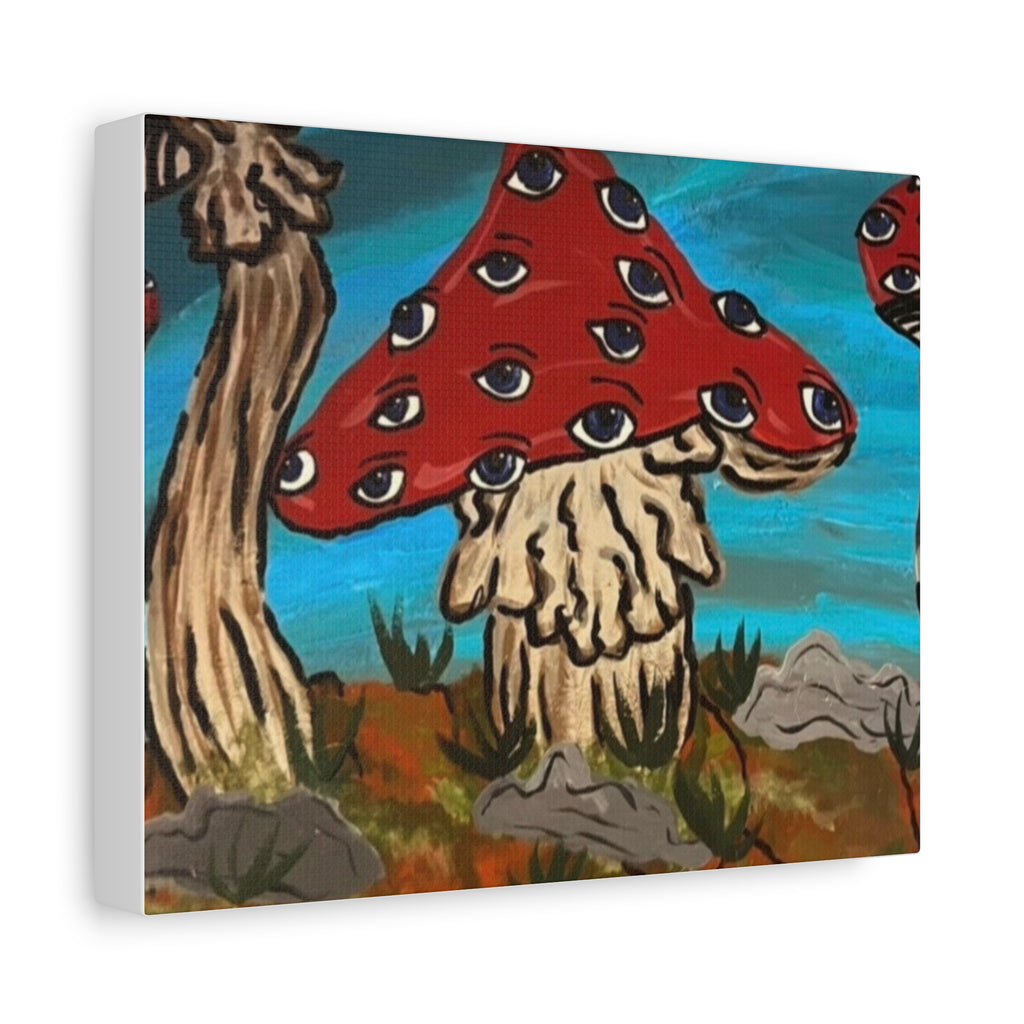 Surreal Red Mushroom Canvas Print — Psychedelic Eye Toadstool Wall Art